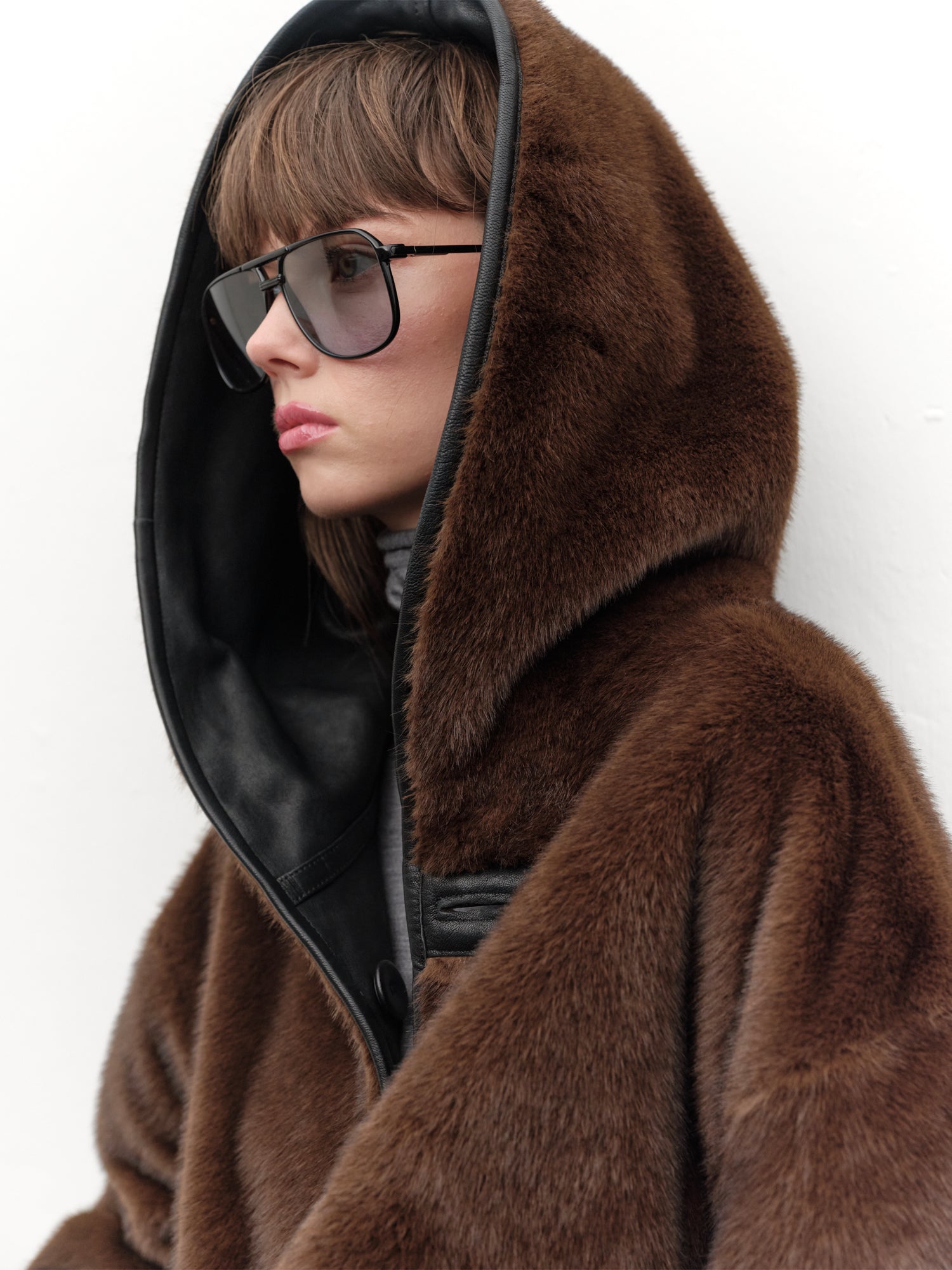 Reversible Hooded Leather and Faux Fur Jacket