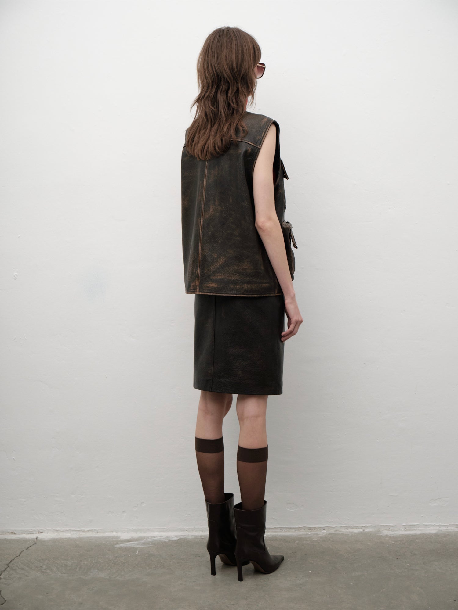 Unisex Aged Brown Lambskin Hunter Vest