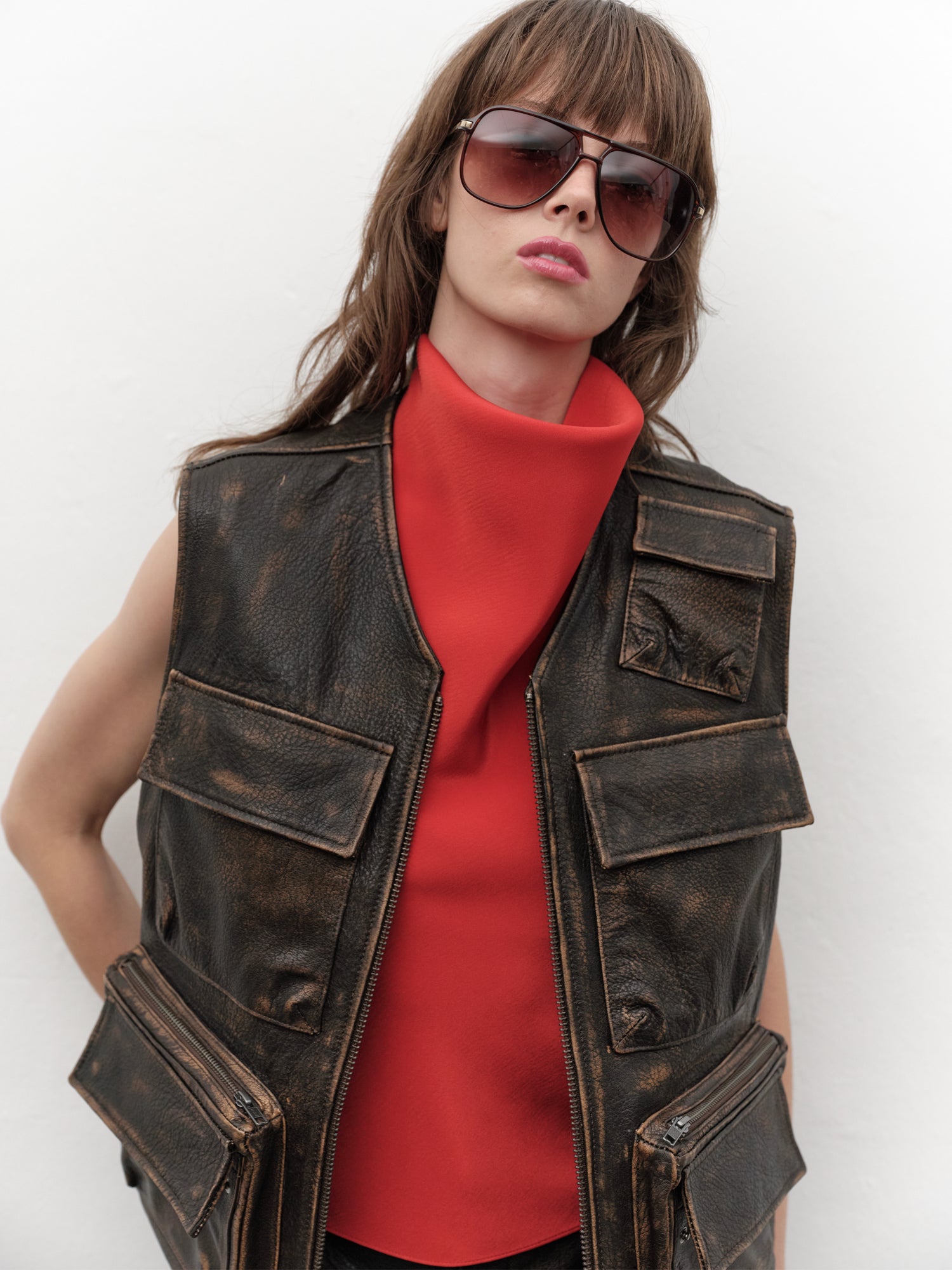 Unisex Aged Brown Lambskin Hunter Vest