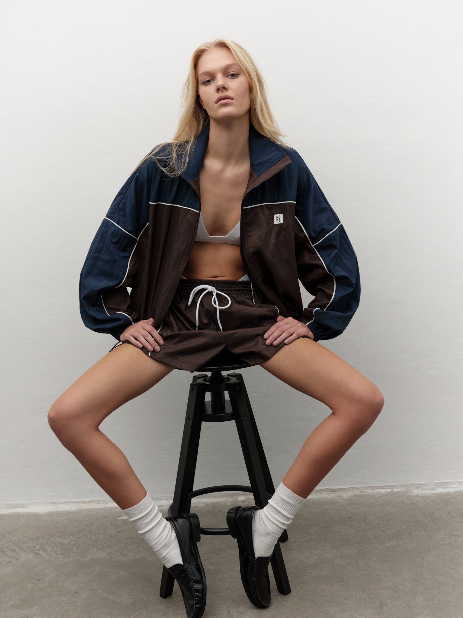 Unisex Retro-inspired Nylon Track Shorts in Navy-Brown