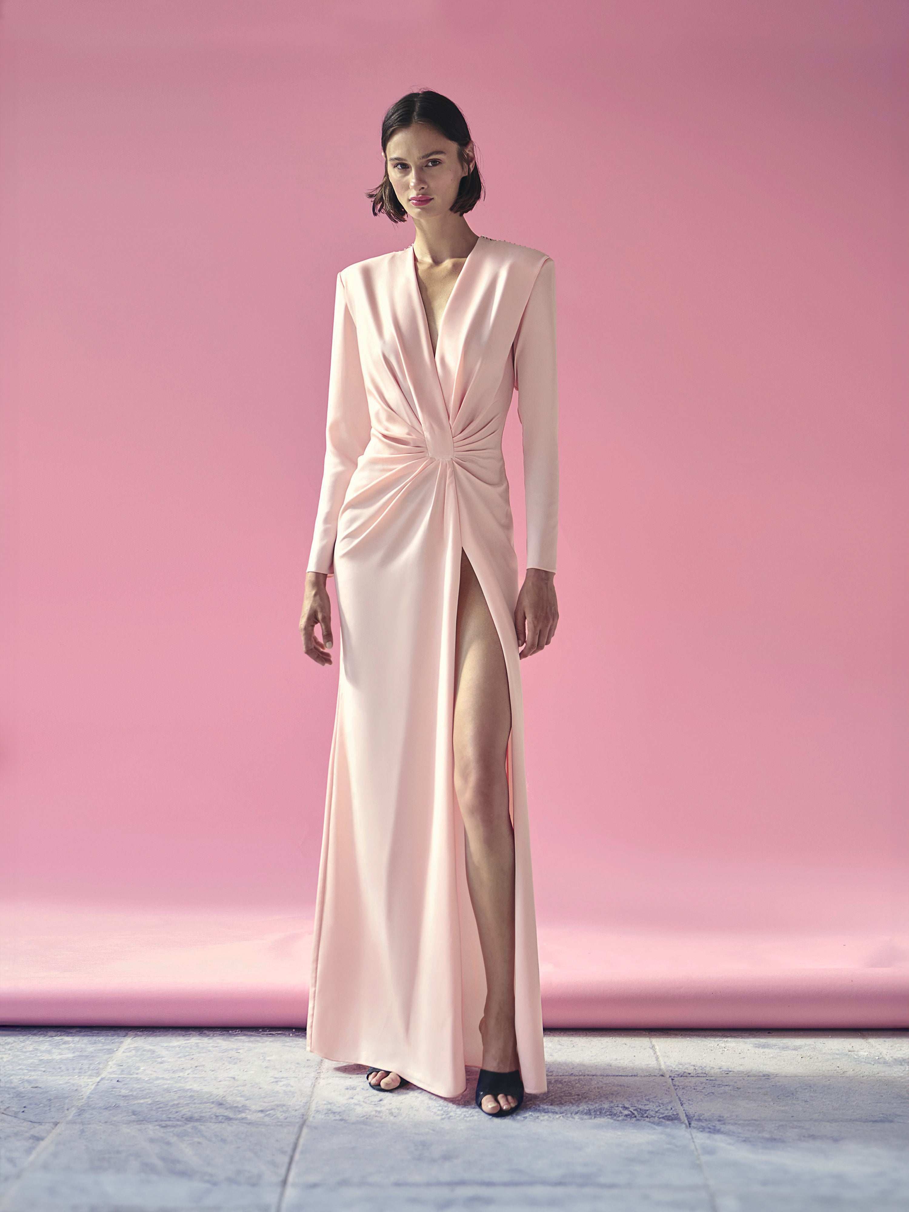 Mint-Pink Twist-Front Crepe Maxi Dress