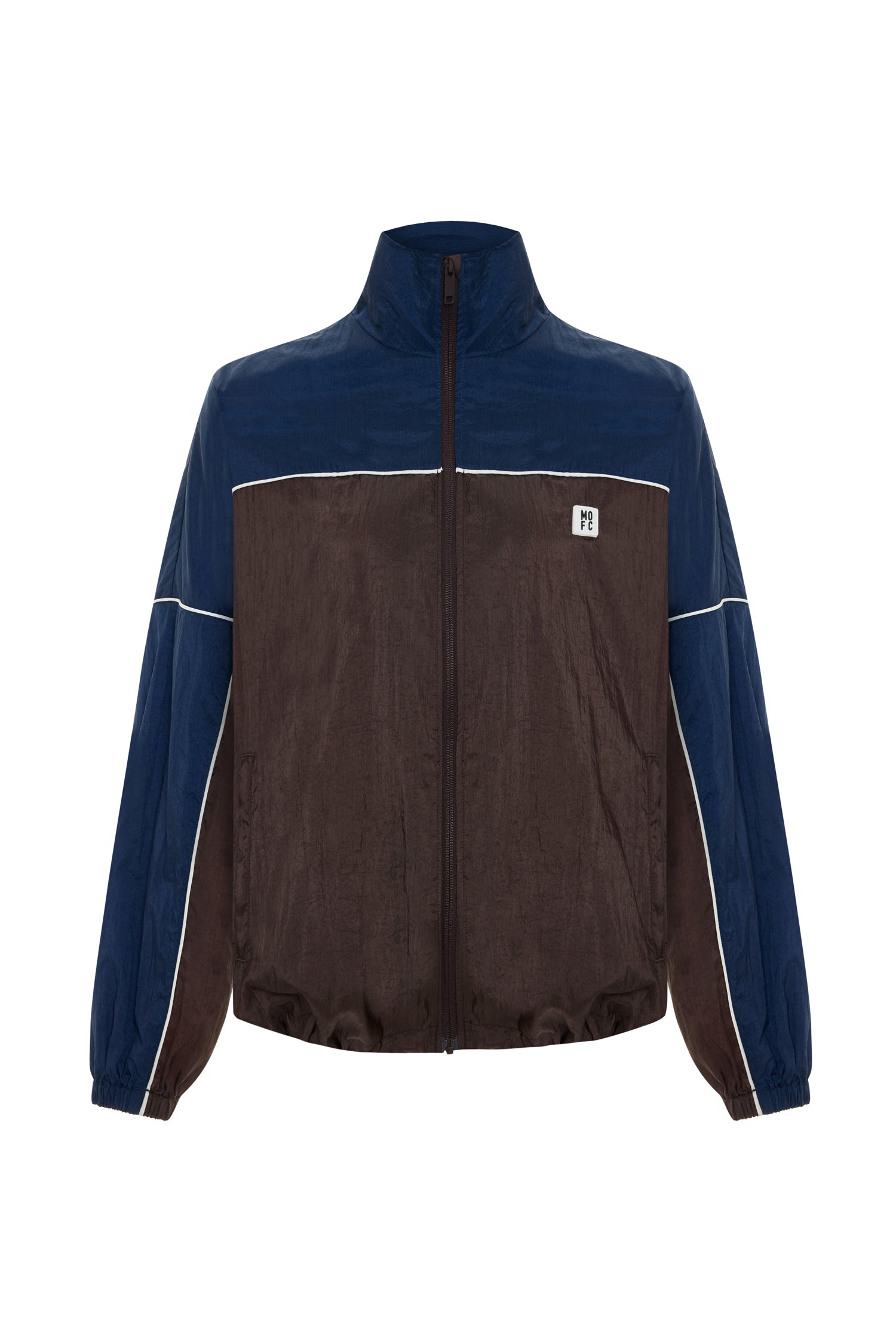Unisex Retro-inspired Nylon Zip-up Jacket in Navy-Brown
