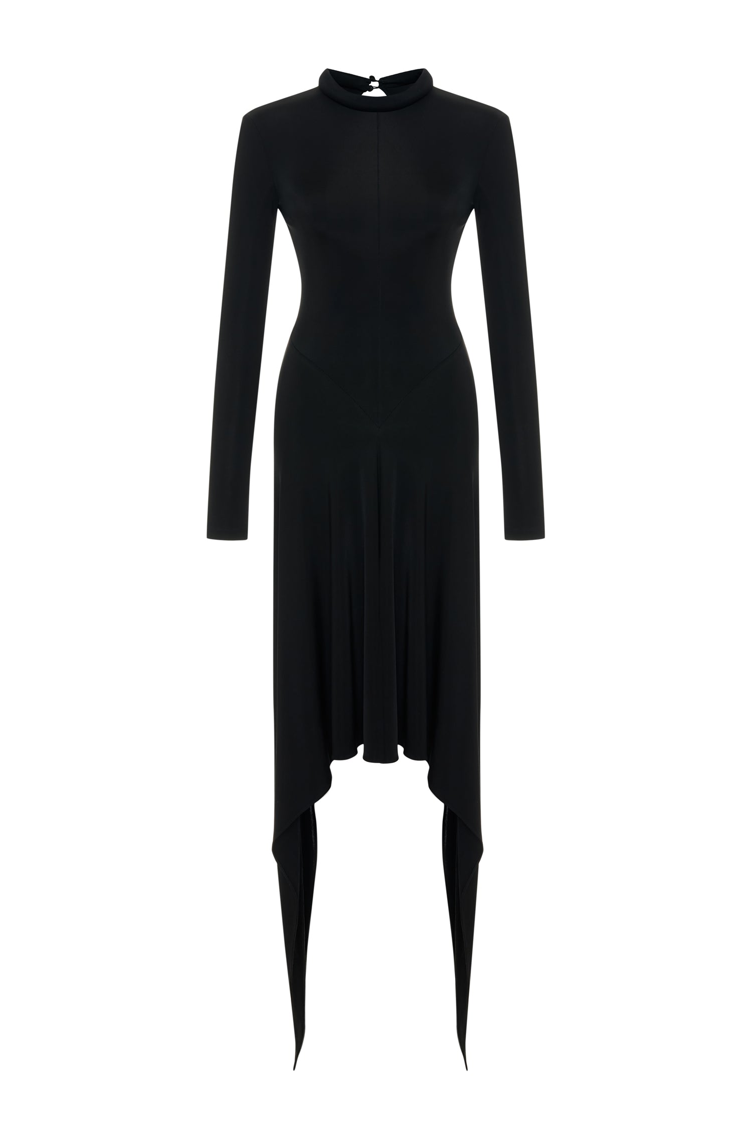 Asymmetric-style Skirted Midi Dress in Black