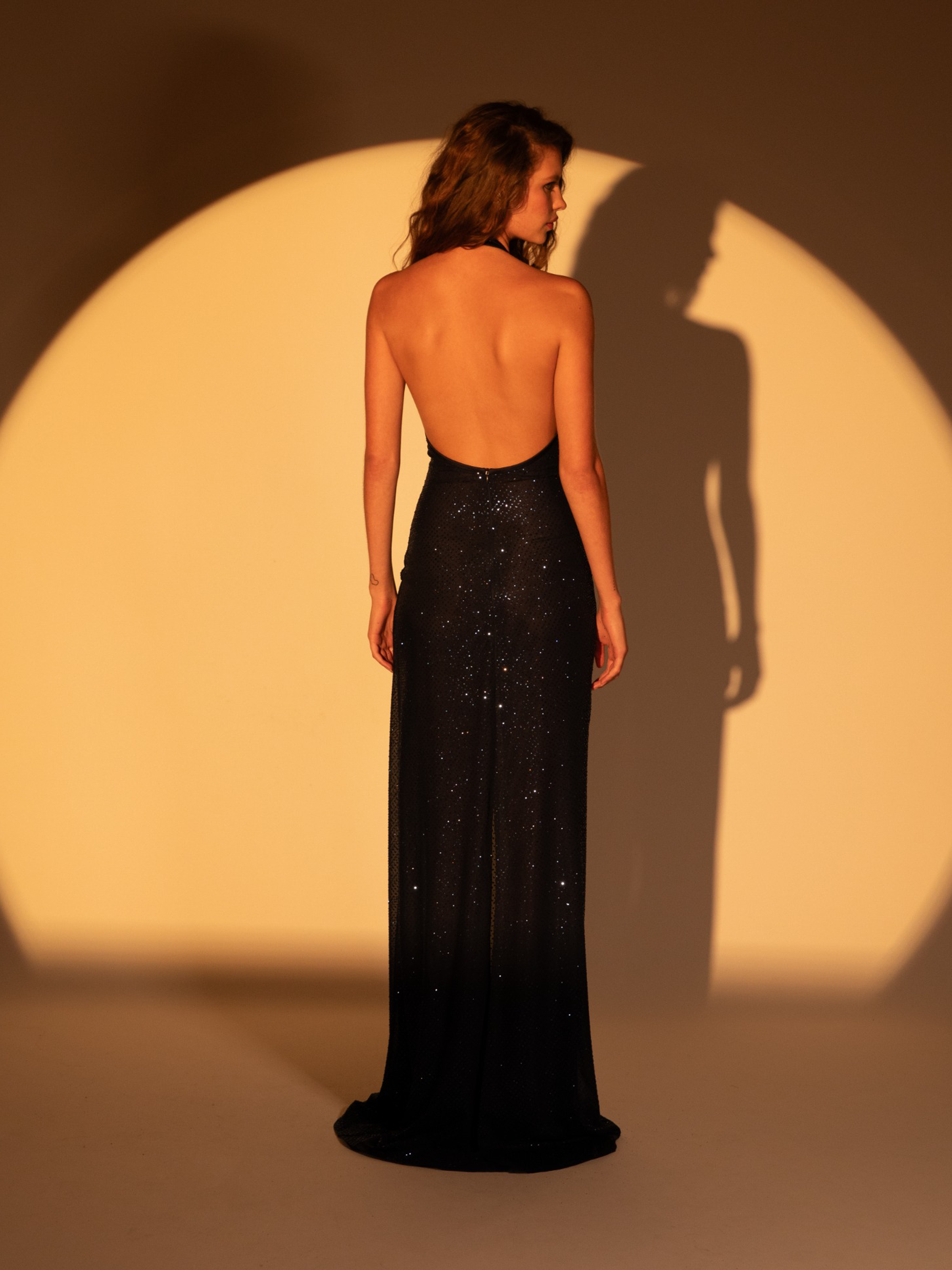 Glitter Printed Halter-Neck Maxi Dress