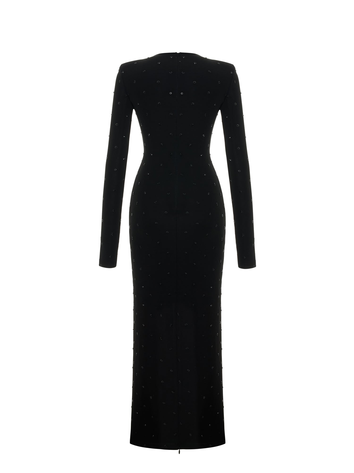 Ring-shaped Crystal Printed Maxi Dress in Black