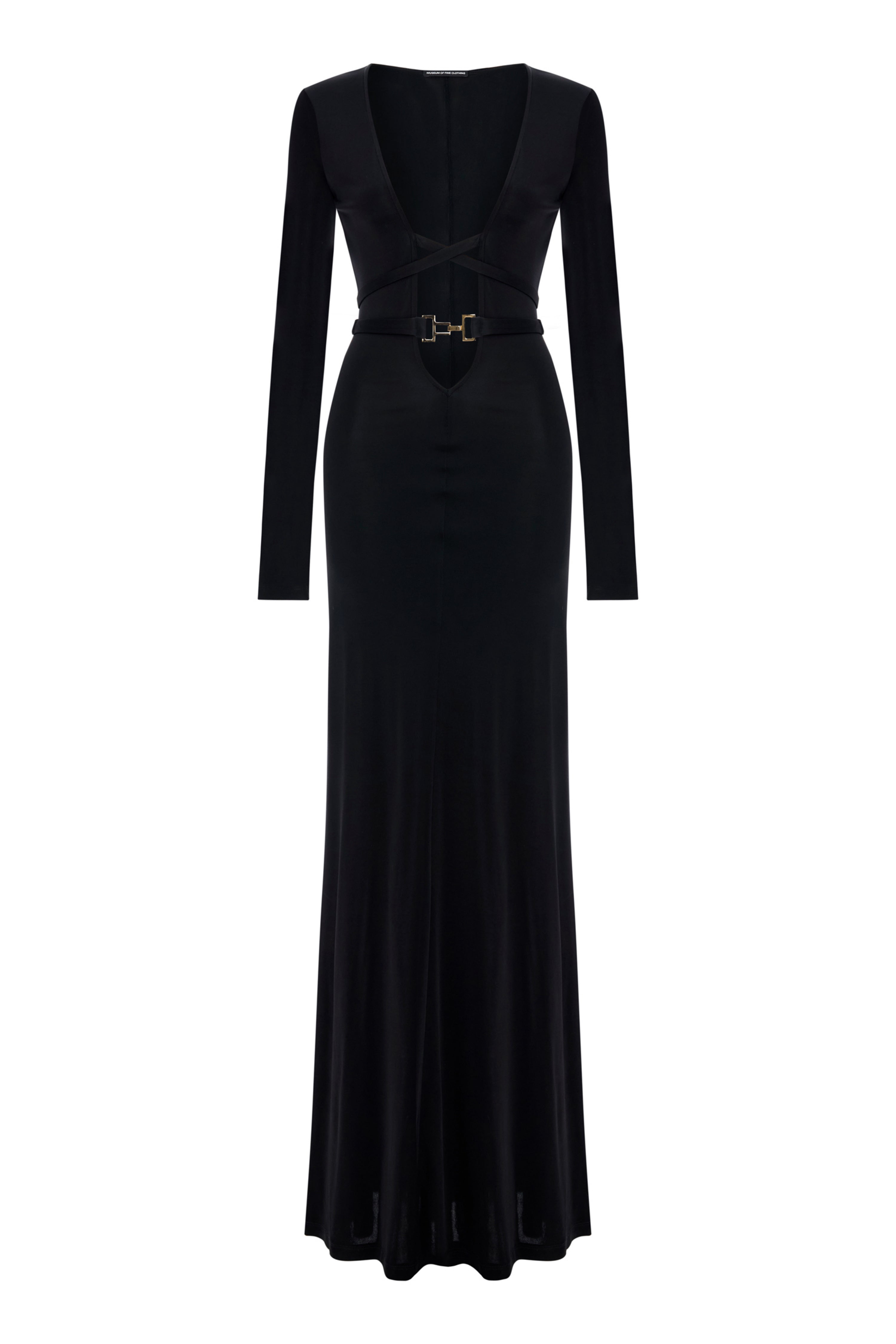 'Aida' Low V-neck buckled detailed jersey dress