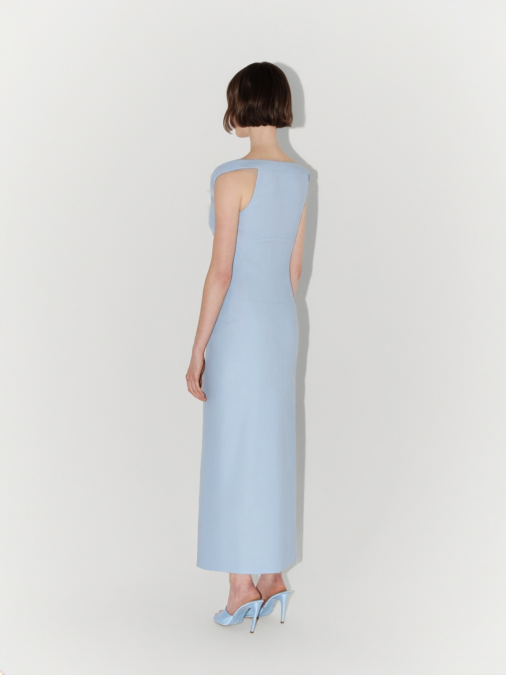 Shoulder-Detailed Poplin Midi Dress in Blue