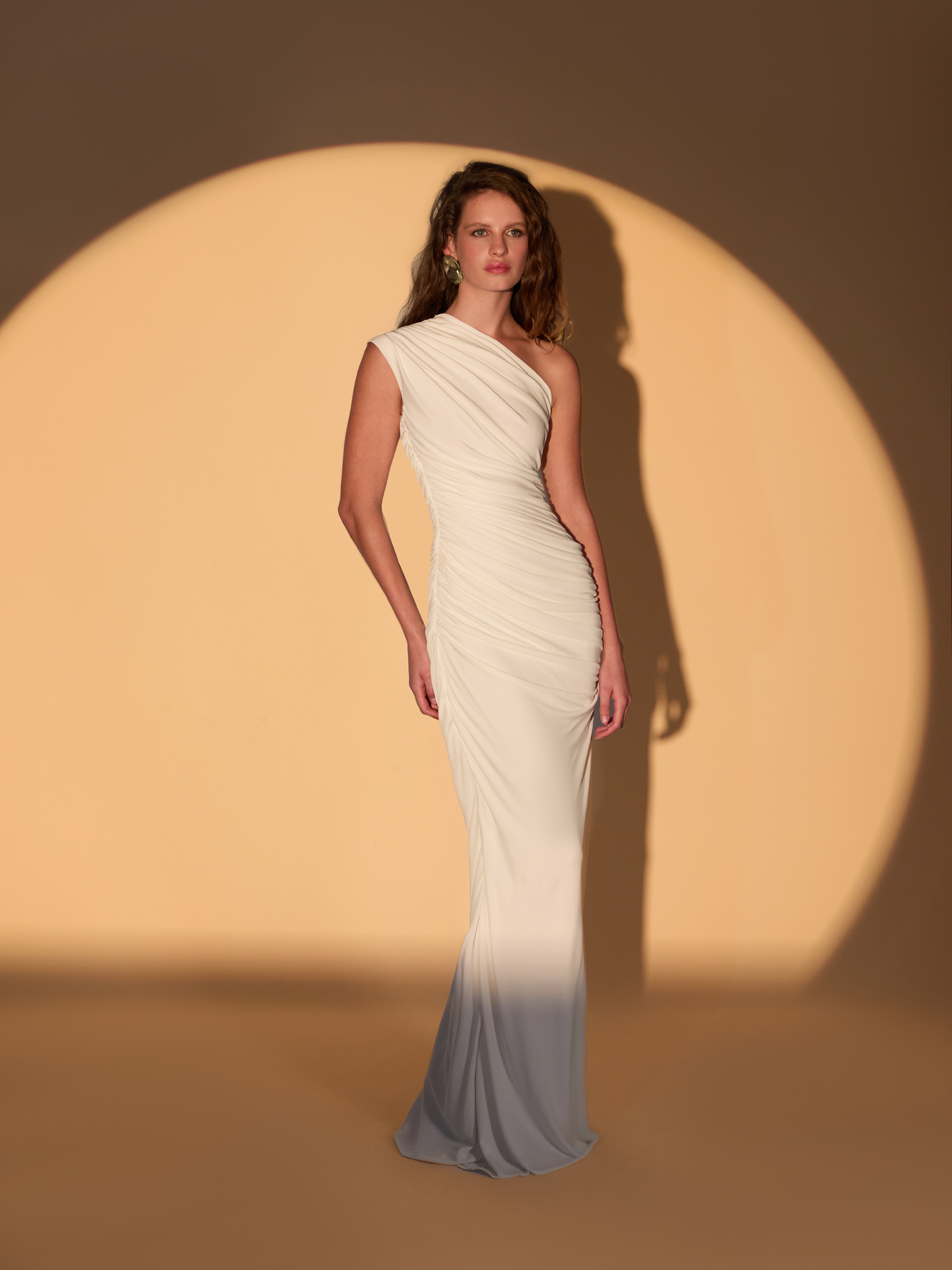 Draped One-Shoulder Fitted Jersey Maxi Dress
