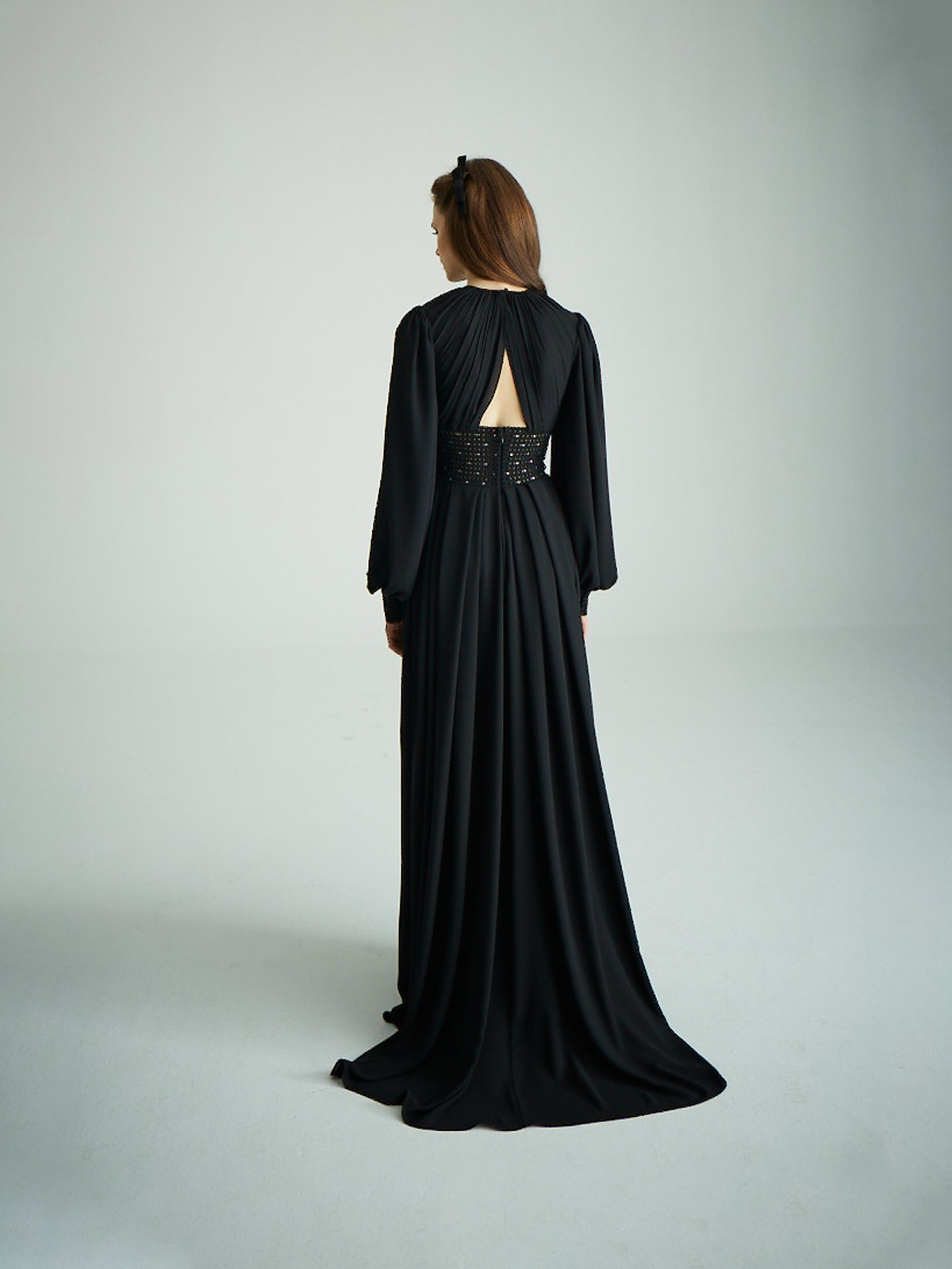 Black Cutout Studded Silk-Chiffon Gown