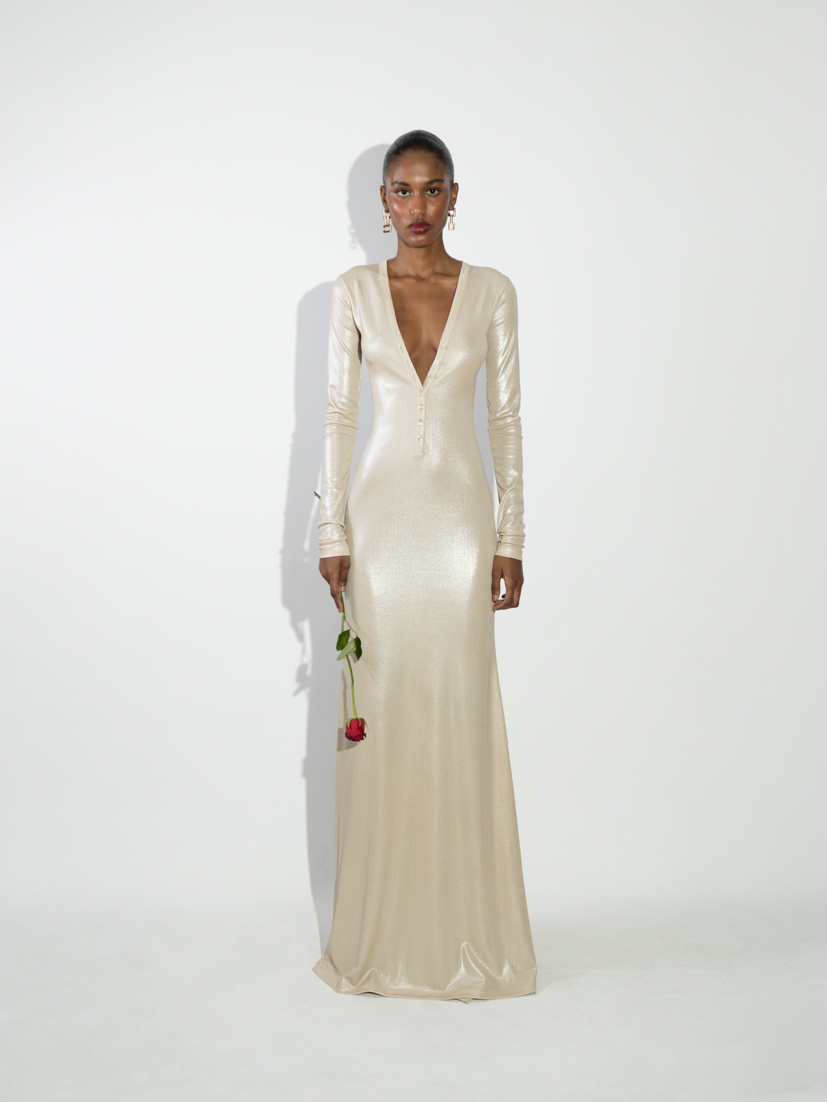 Beige V-Neck Jersey Maxi Dress