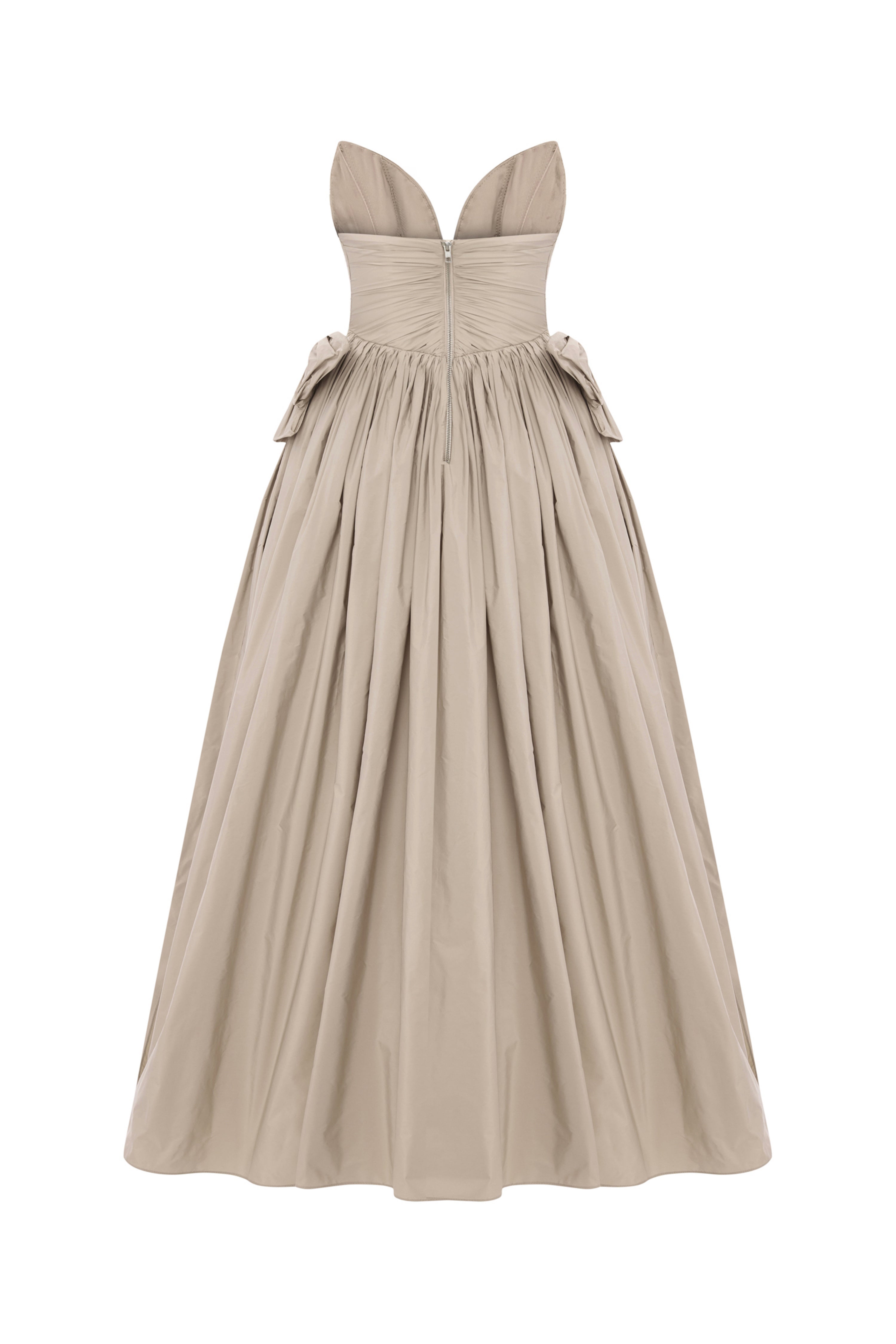 'Cami' Strapless draped taffetta midi dress