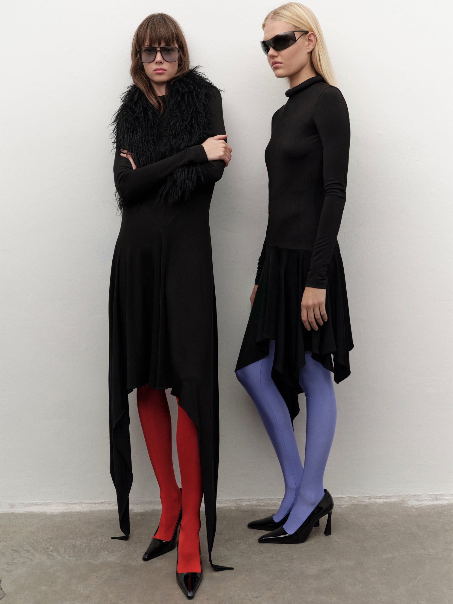 Asymmetric-style Skirted Midi Dress in Black