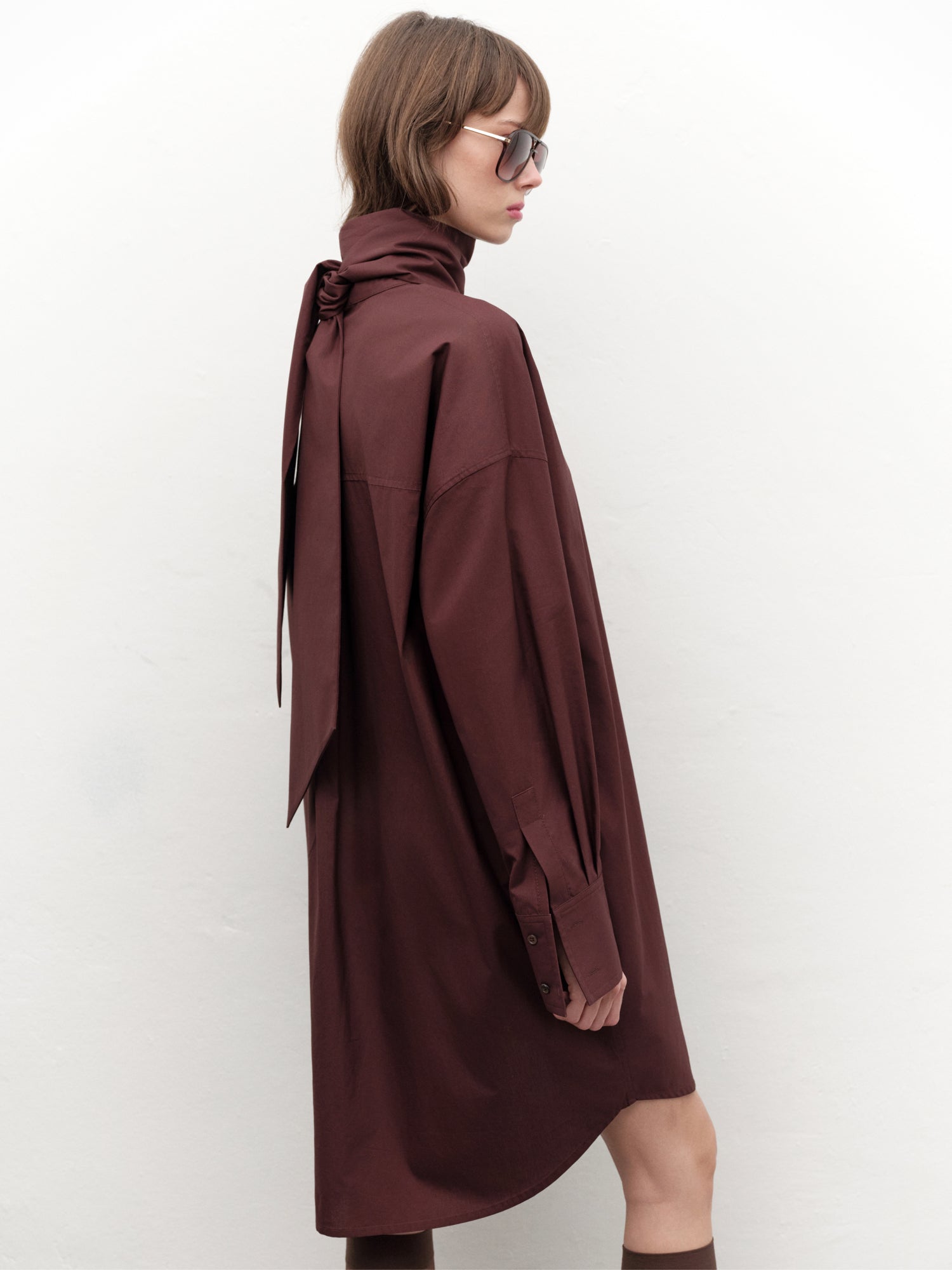 Tie-detailed Shirt Dress in Burgundy