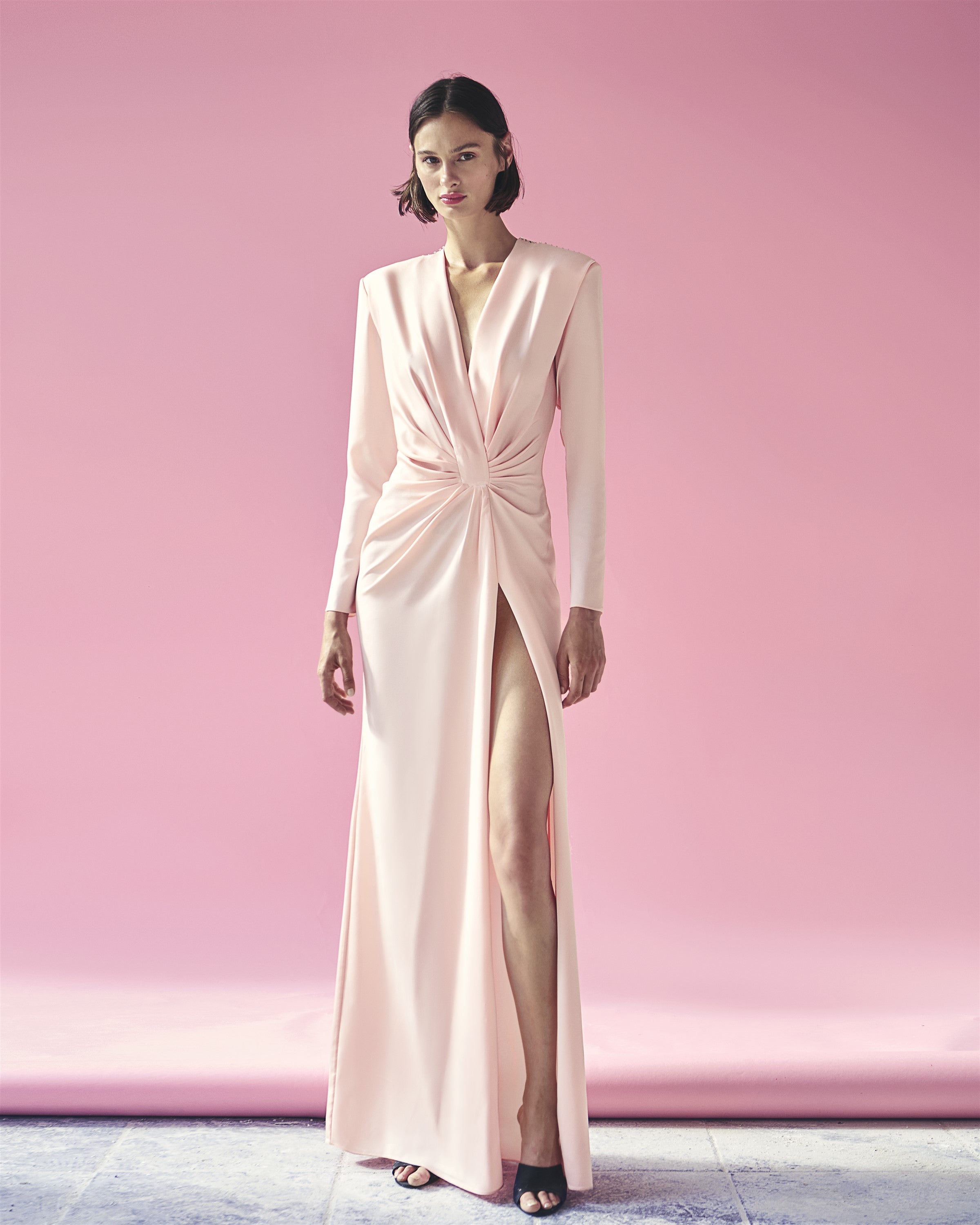 Mint-Pink Twist-Front Crepe Maxi Dress