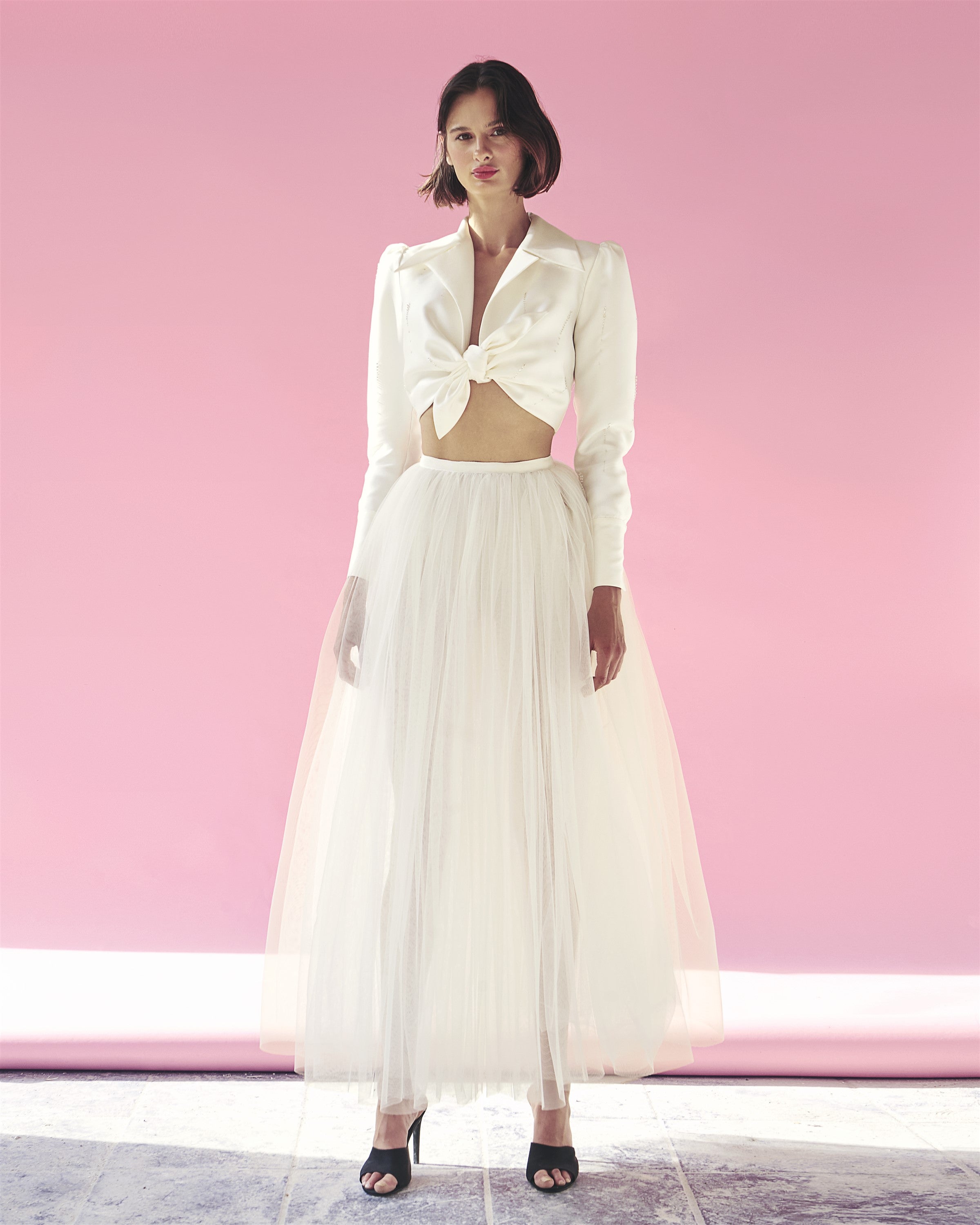 White Tie-Front Cropped Top