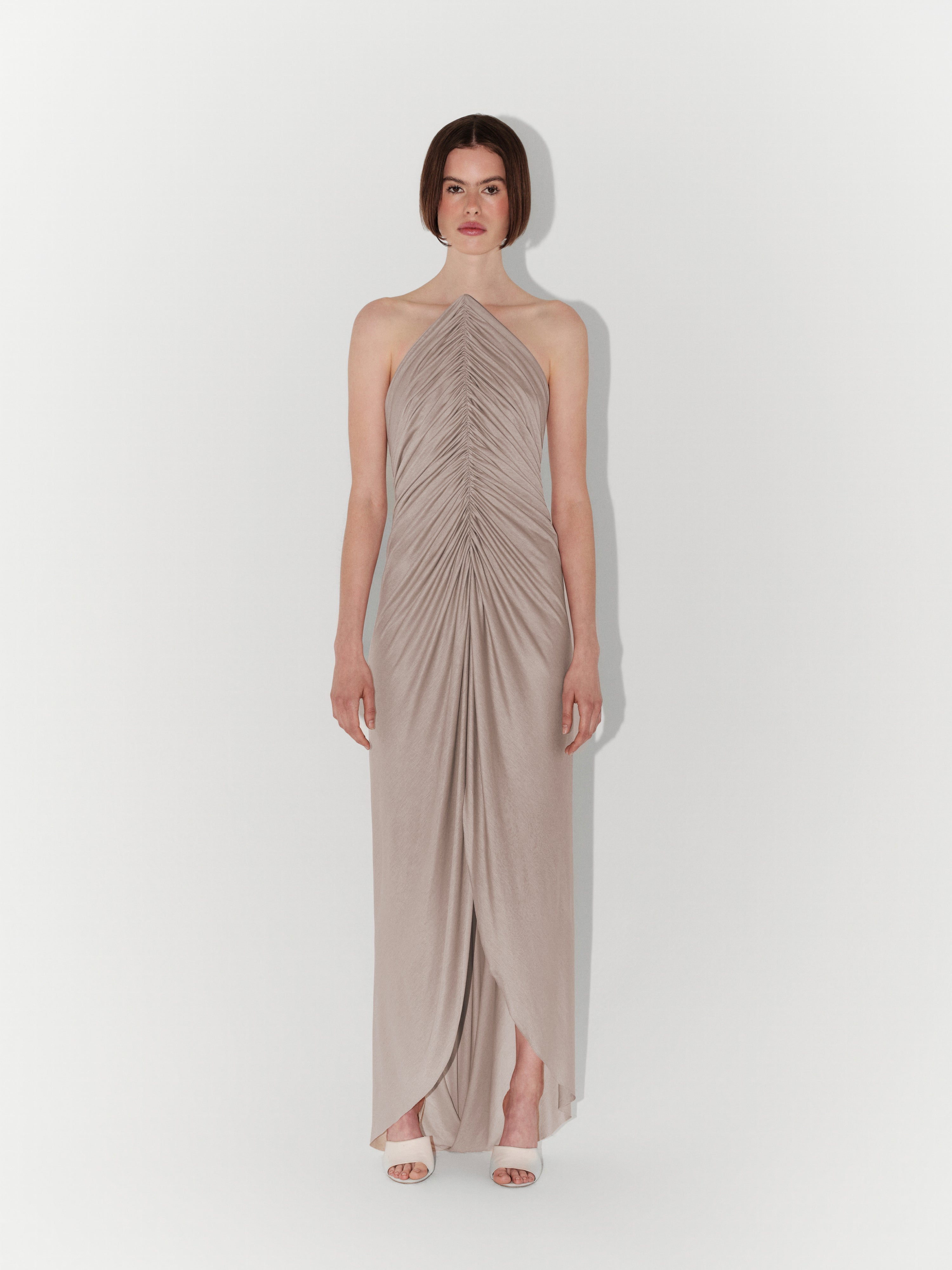 Draped Jersey Evening Dress in Beige