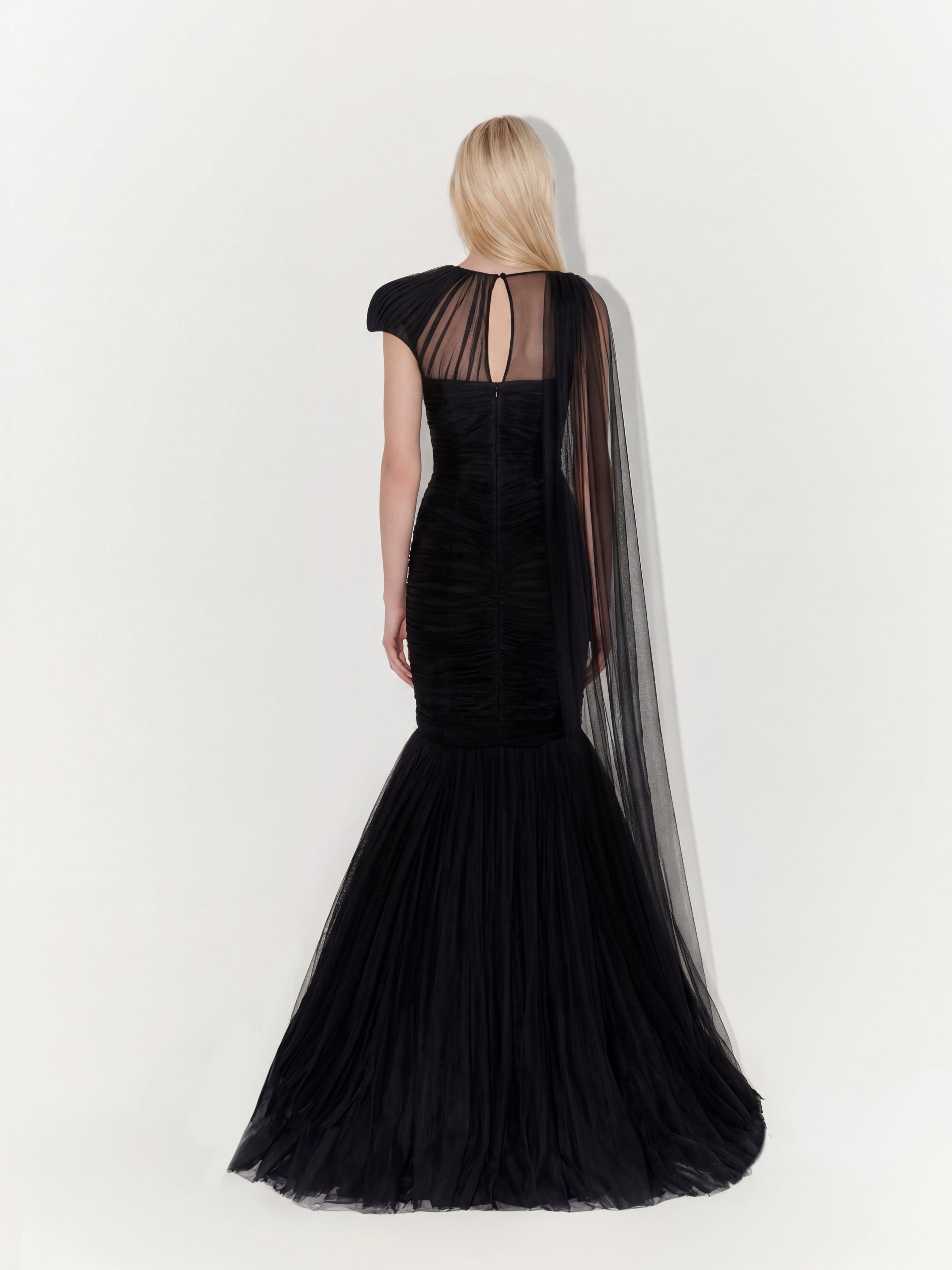 One-Shoulder Couture Structural Tulle Gown In Black