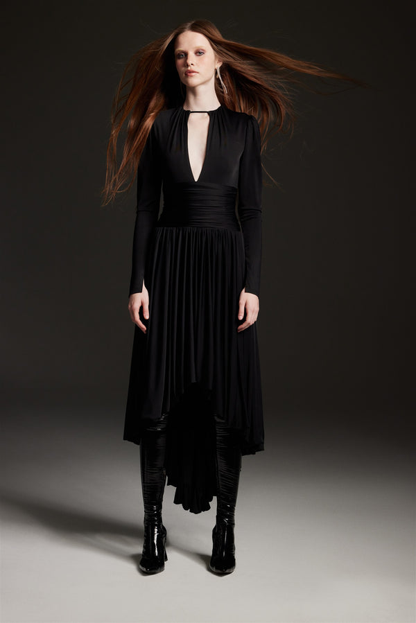 "Kaia" Black Jersey Midi Dress