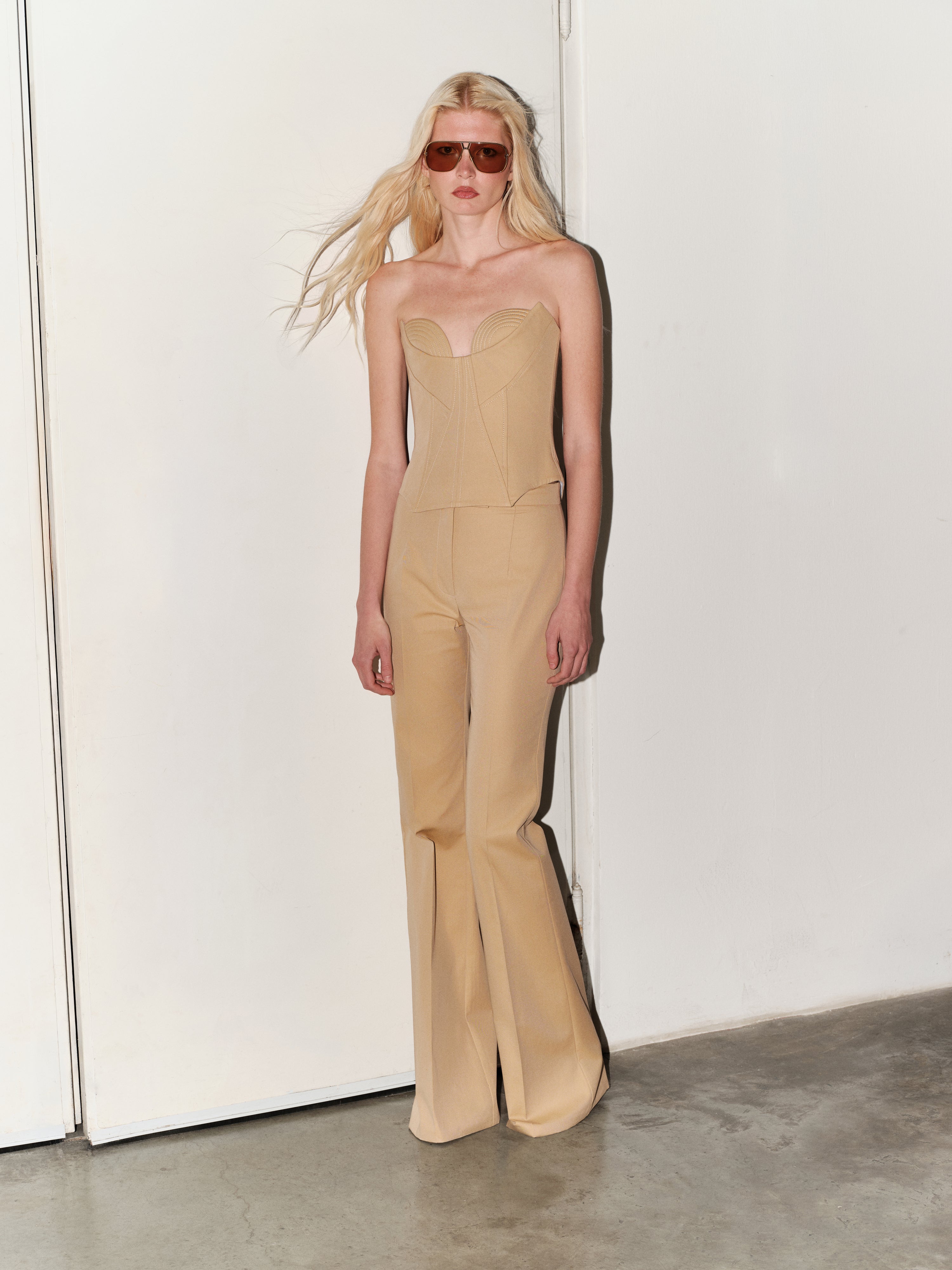 Gabardine Flare Trousers in Beige