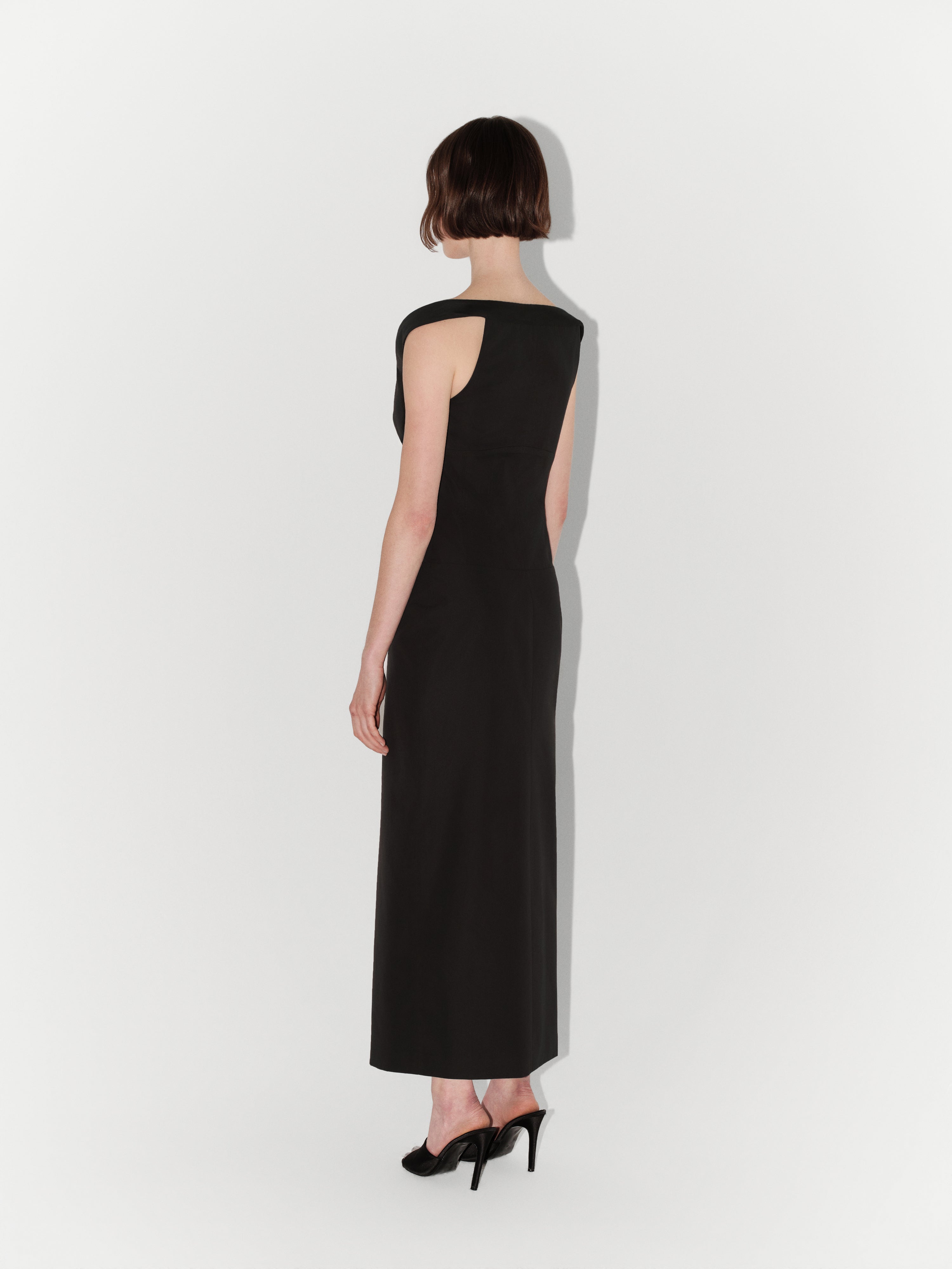 Shoulder-Detailed Poplin Midi Dress in Black