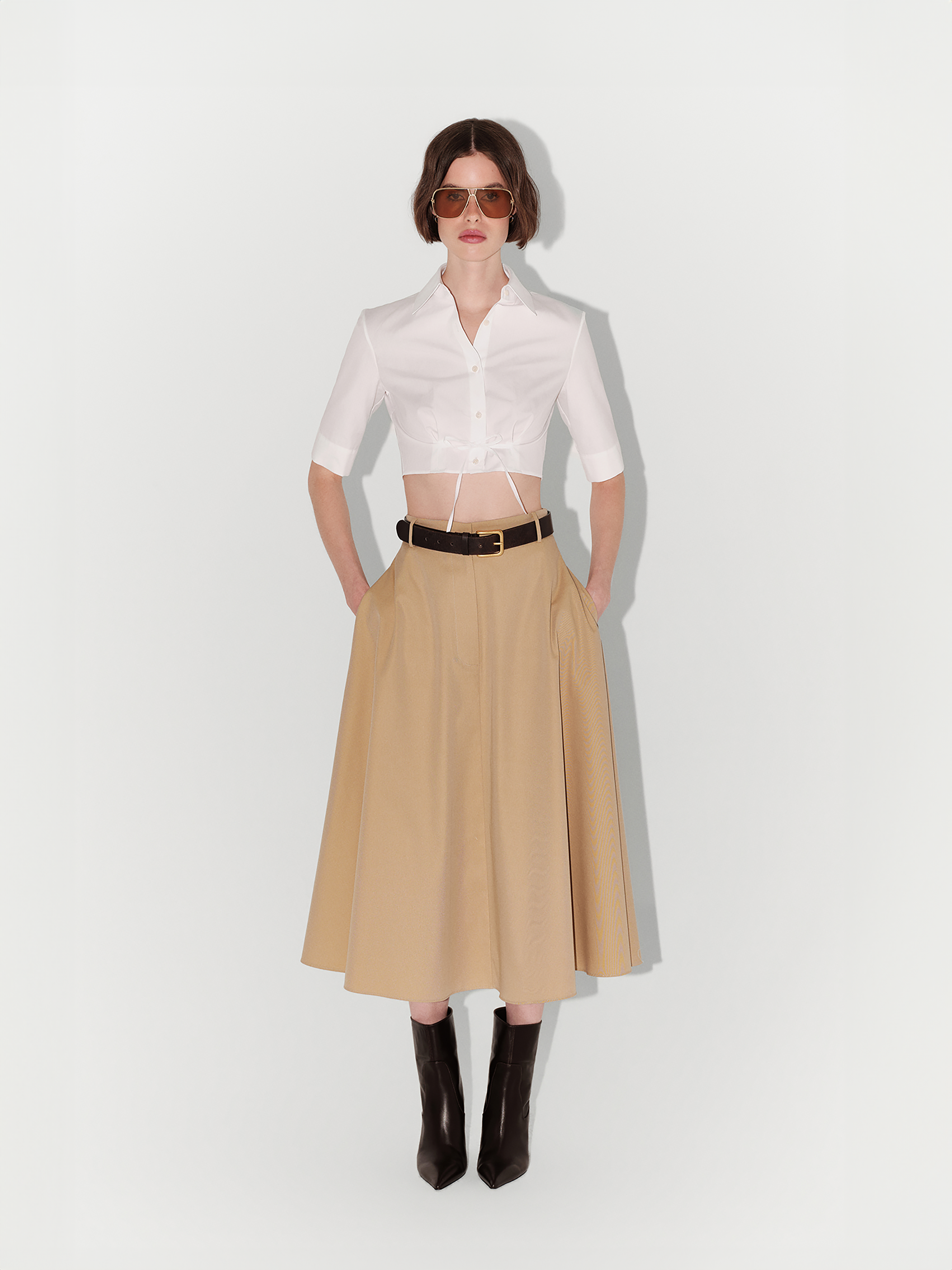 Gabardine Midi Skirt in Beige