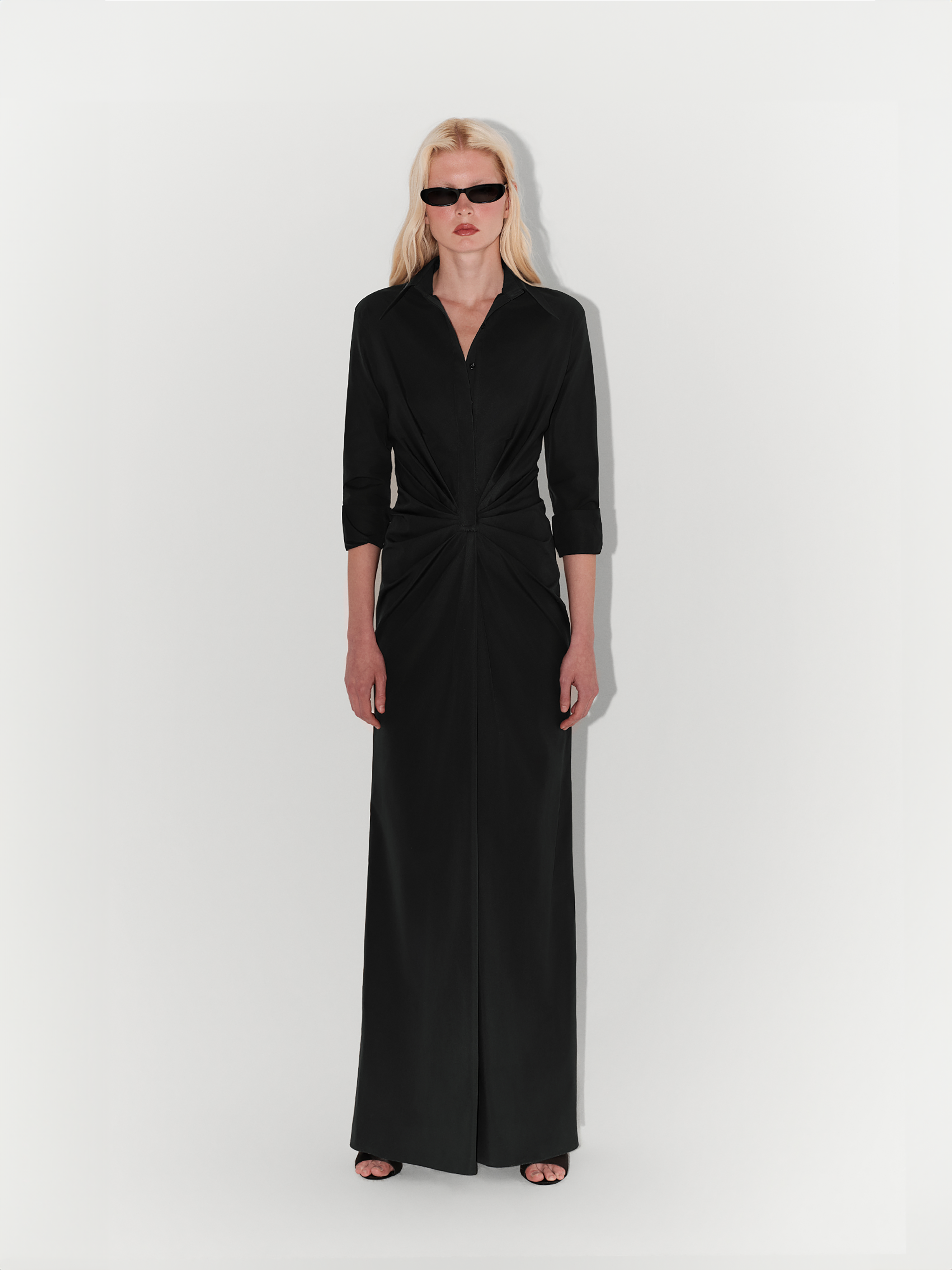Poplin Maxi Shirt Dress in Black