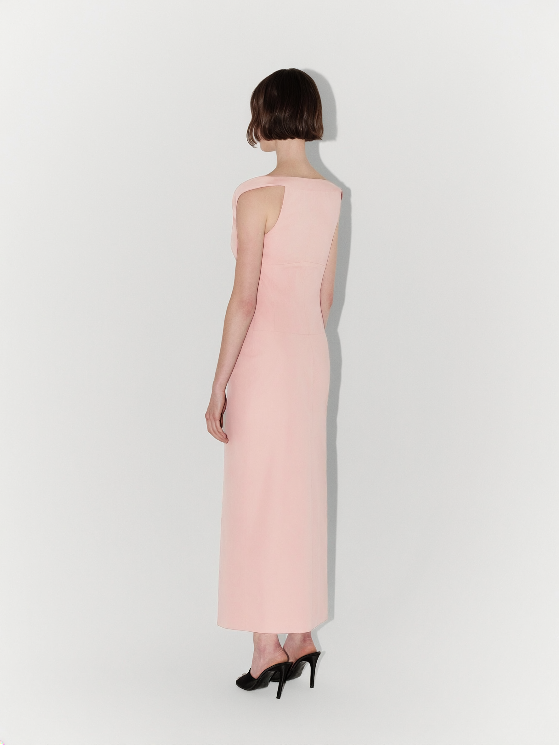 Shoulder-Detailed Poplin Midi Dress in Pink
