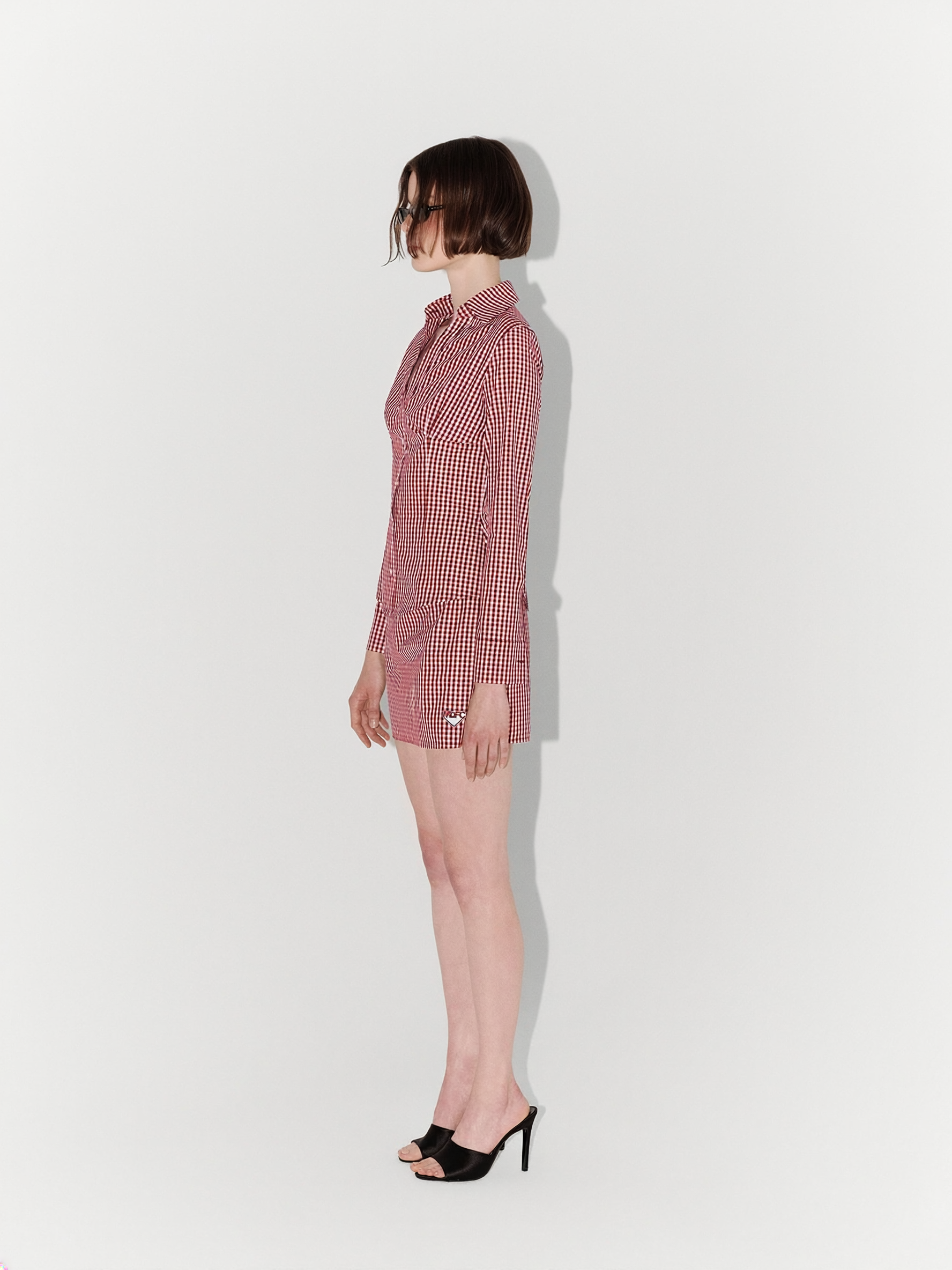 Red and White Gingham Shirt and Skirt Set