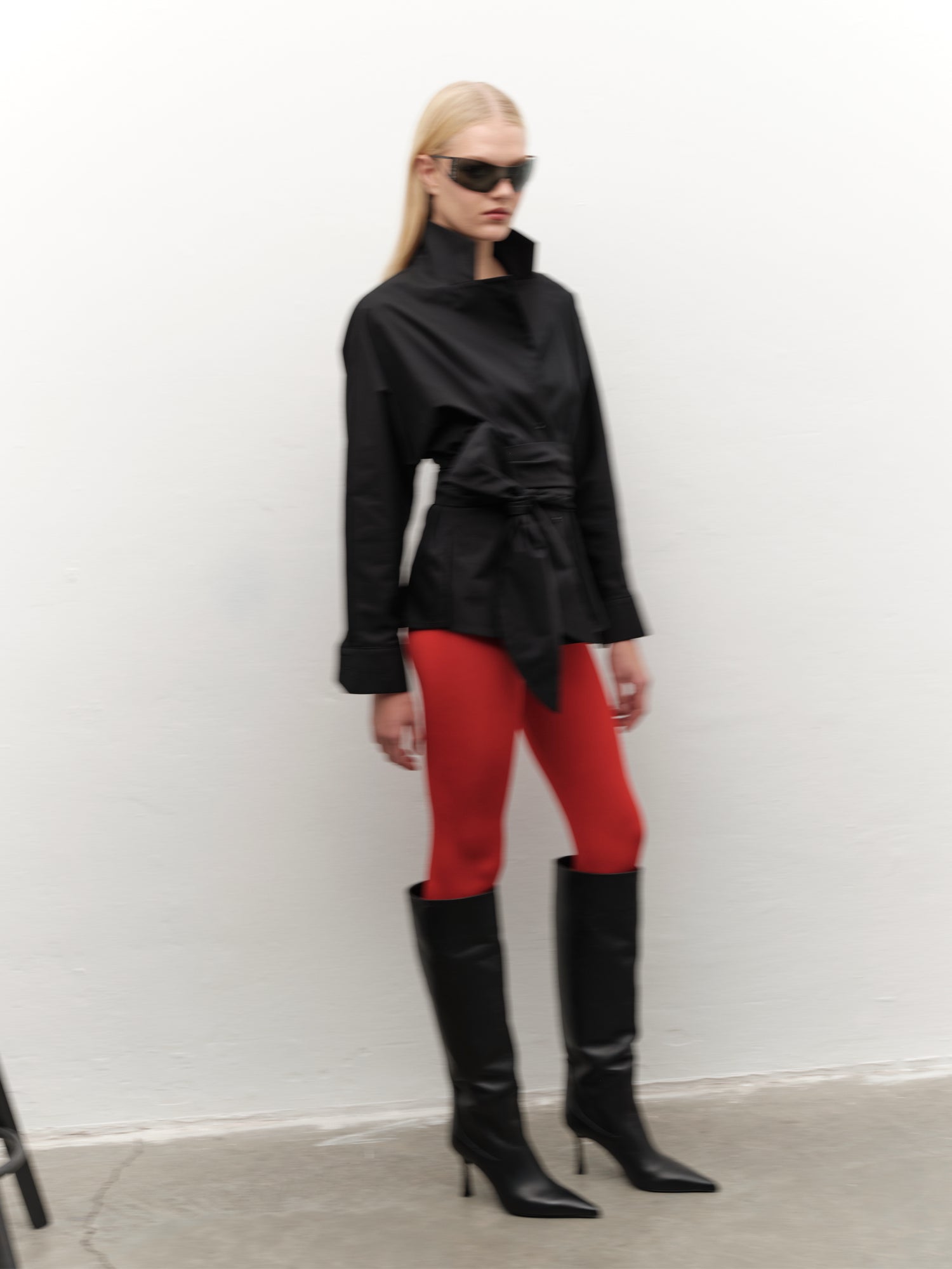 Cotton Shirt with Tie Detail in Black