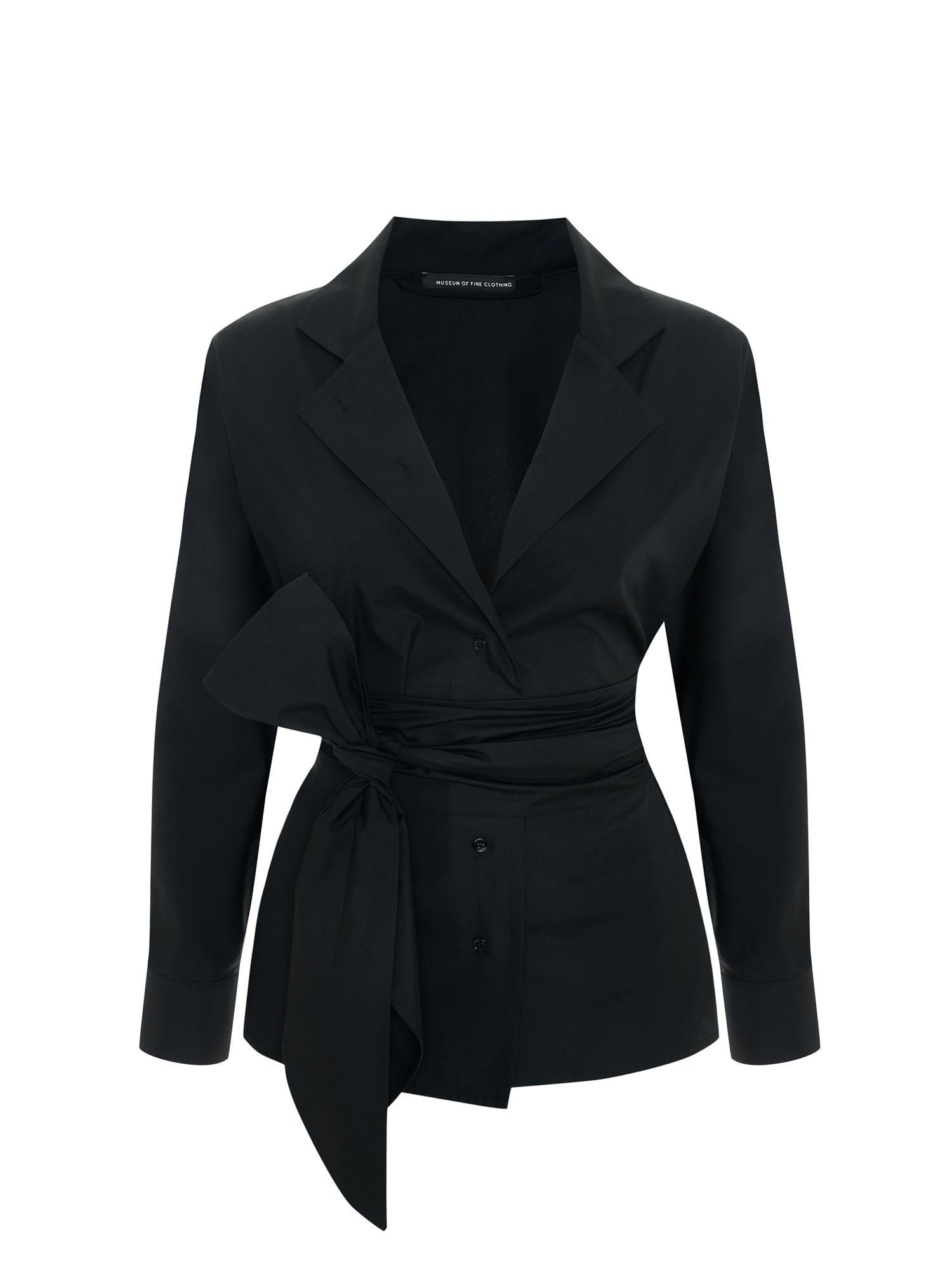 Cotton Shirt with Tie Detail in Black