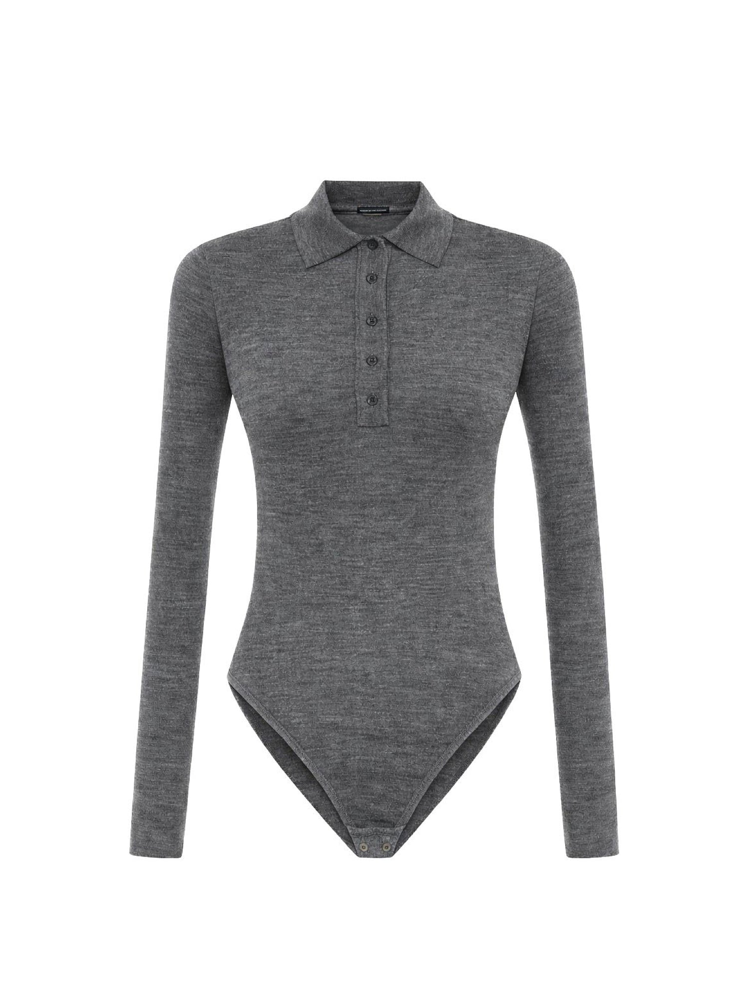 Wool-blend Polo-neck Bodysuit in Grey