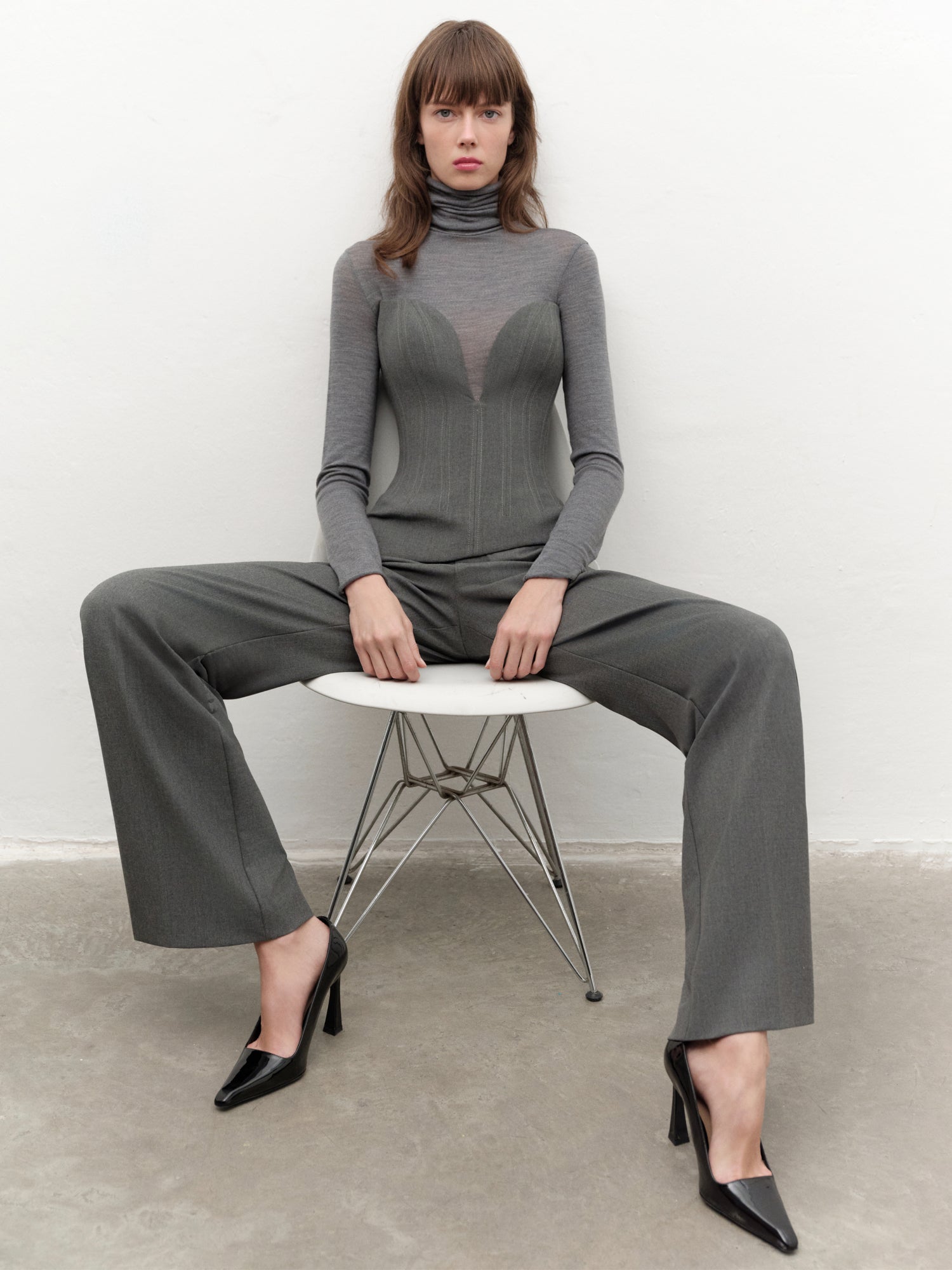 Merino-wool Turtleneck Top in Grey