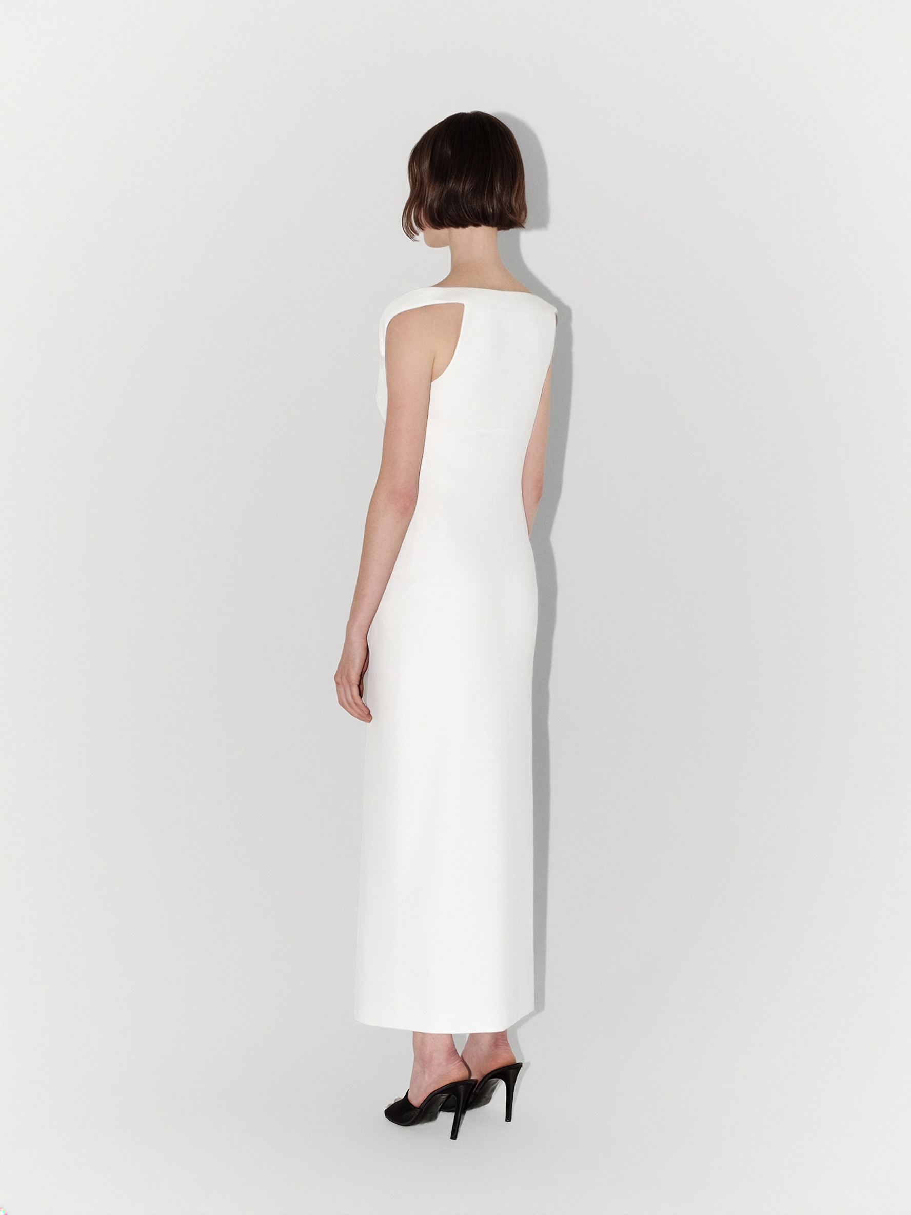 Shoulder-Detailed Poplin Midi Dress in White