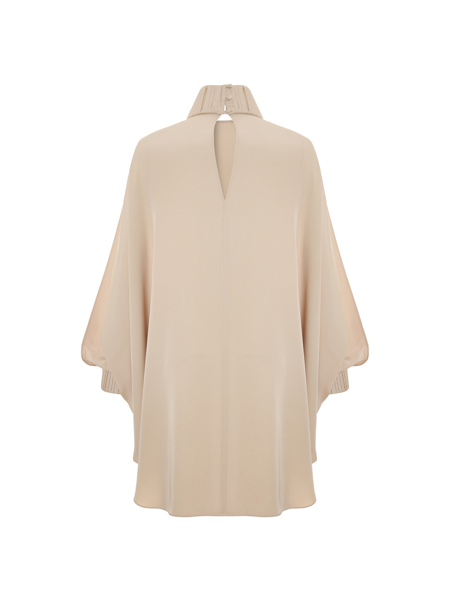 Drape-detailed High-neck Batwing Sleeve Mini Dress in Beige