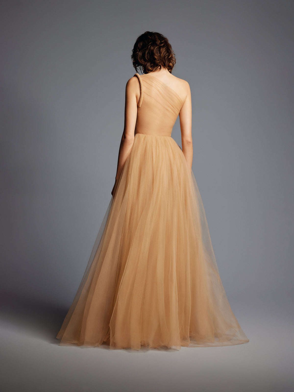 Nude Tulle One-Shoulder Dress