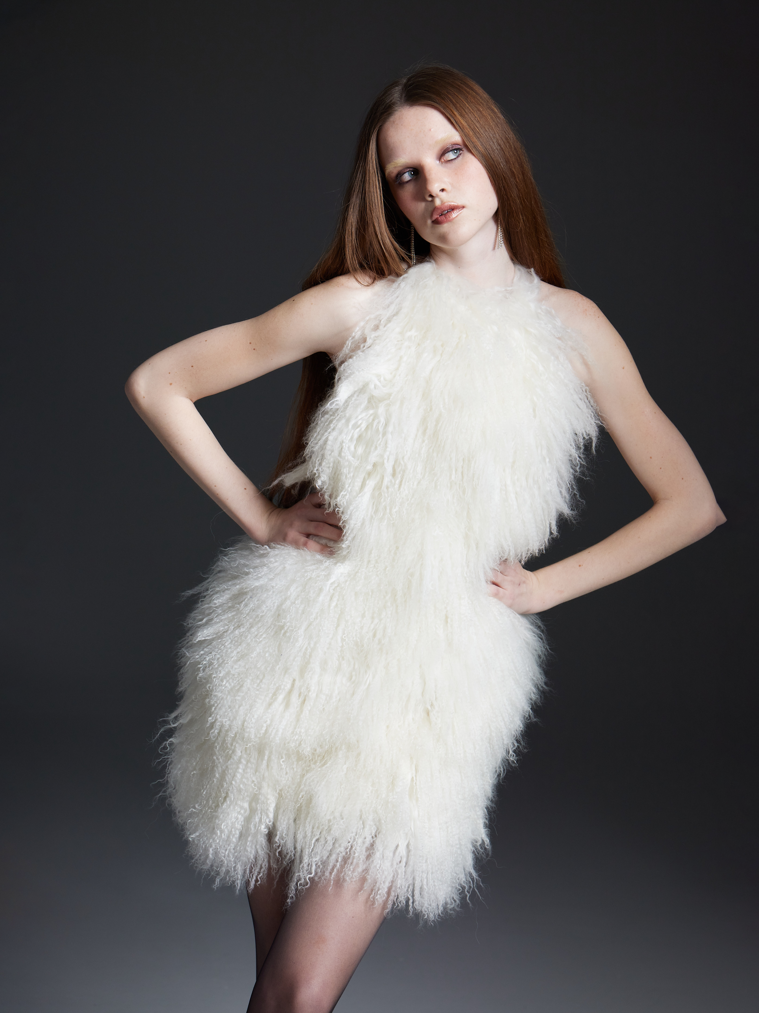 White Shearling Mini Dress