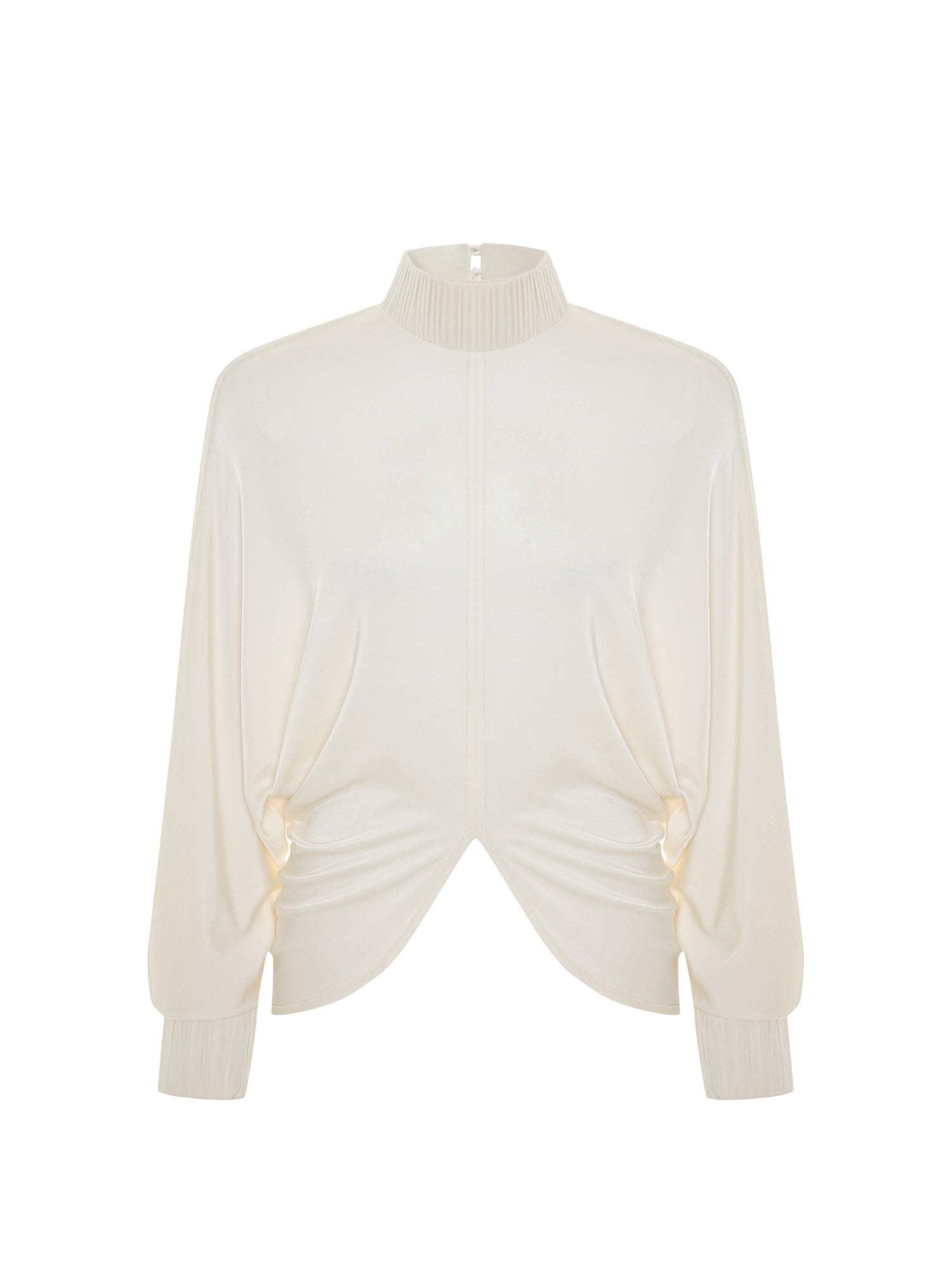 Drape-detail High-neck Batwing Sleeve Blouse in Cream