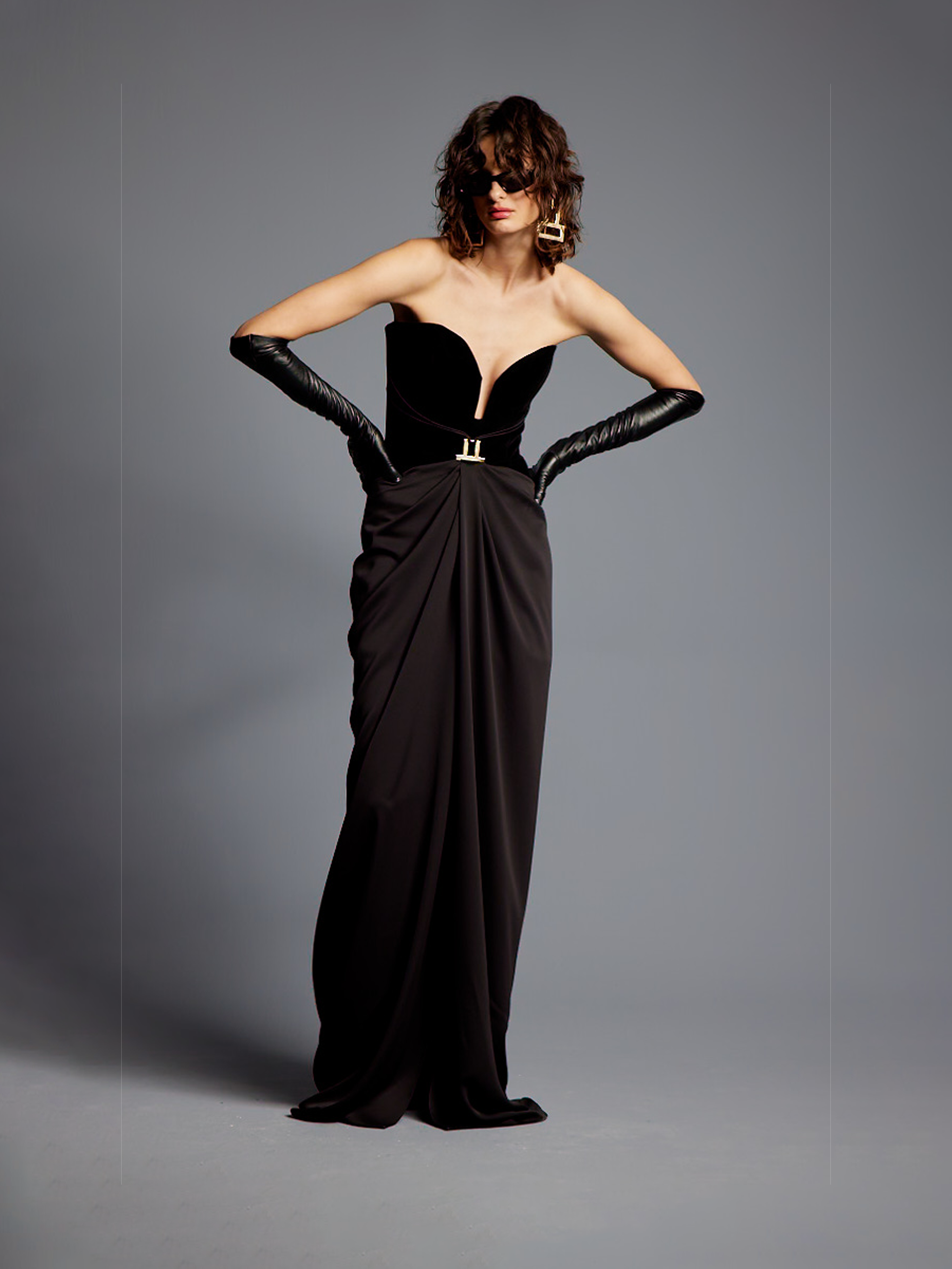 Black Velvet and Crepe Gown