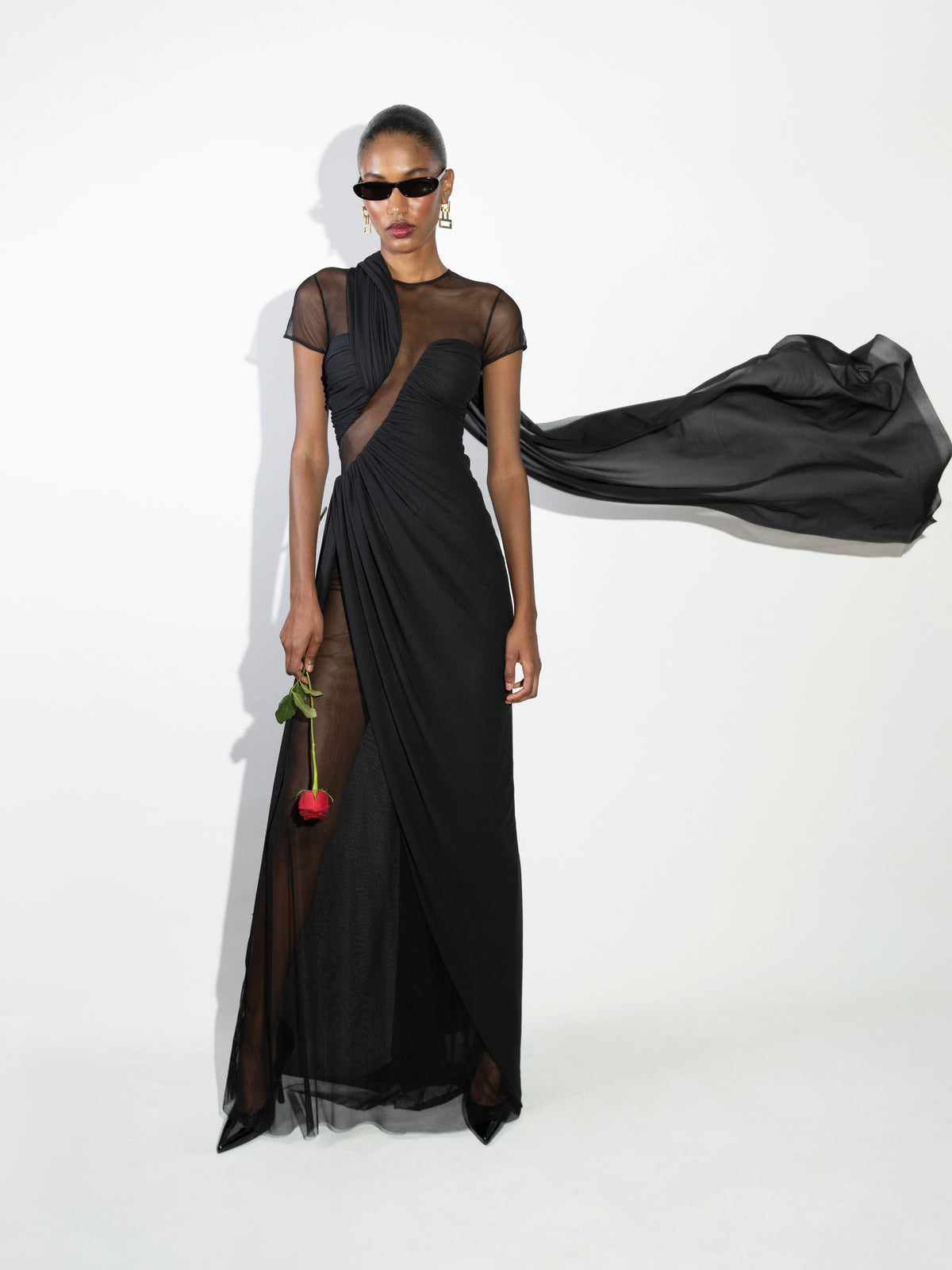 Asymetric ruched jersey maxi dress