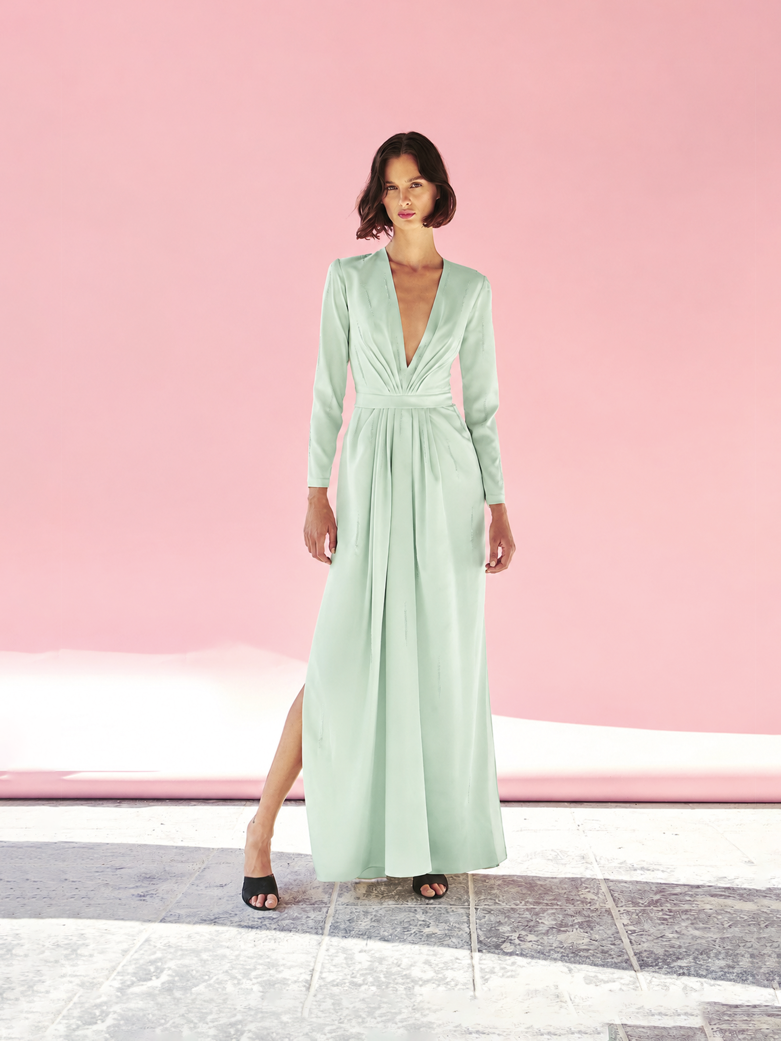 Mint Plunge Crepe Maxi Dress