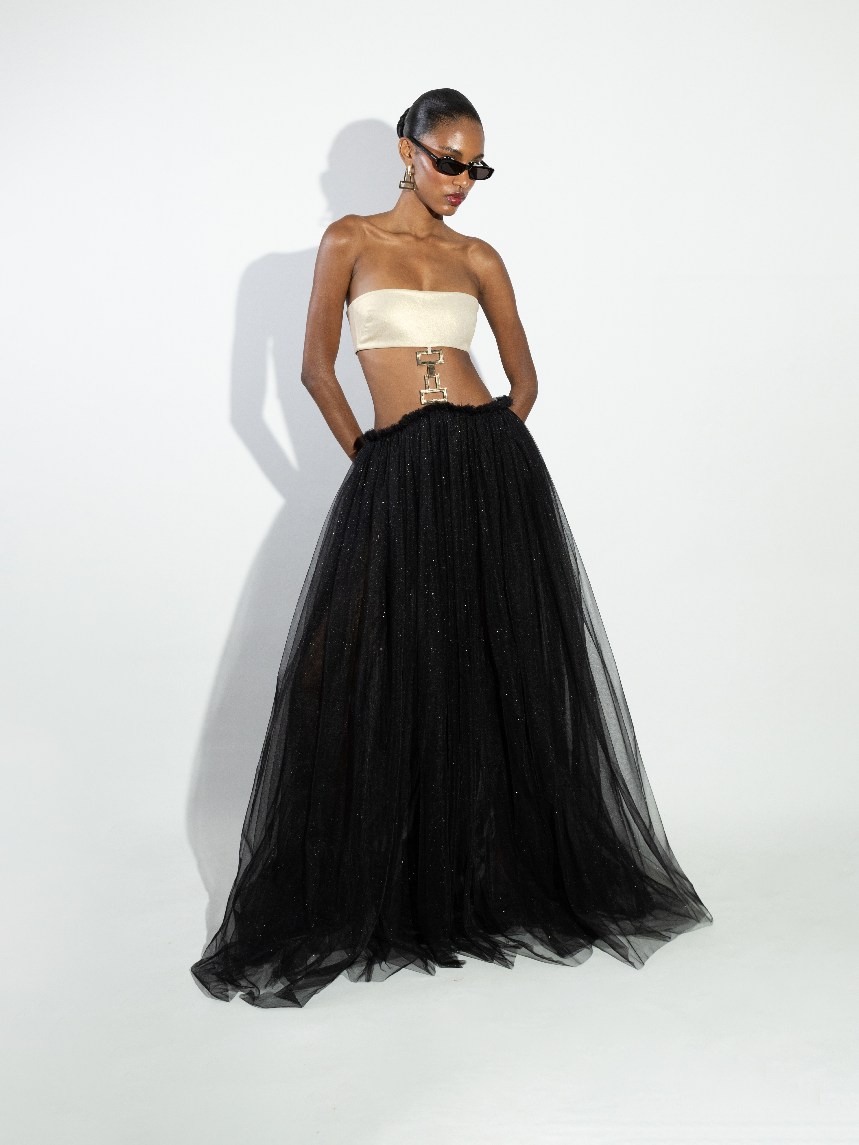 Strapless Tulle Gown with Gold Hardware