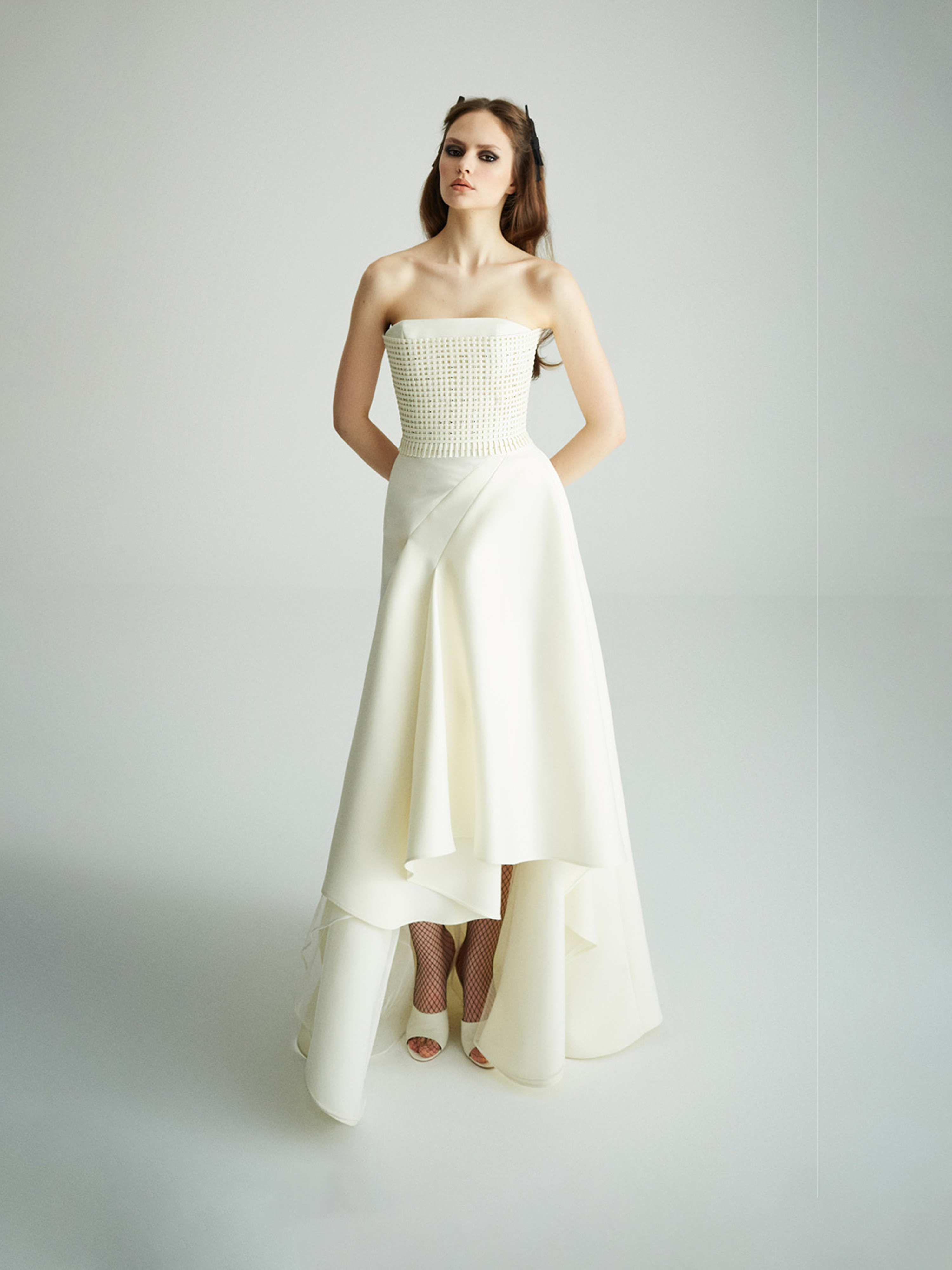 White Strapless Woven Bodice Dress