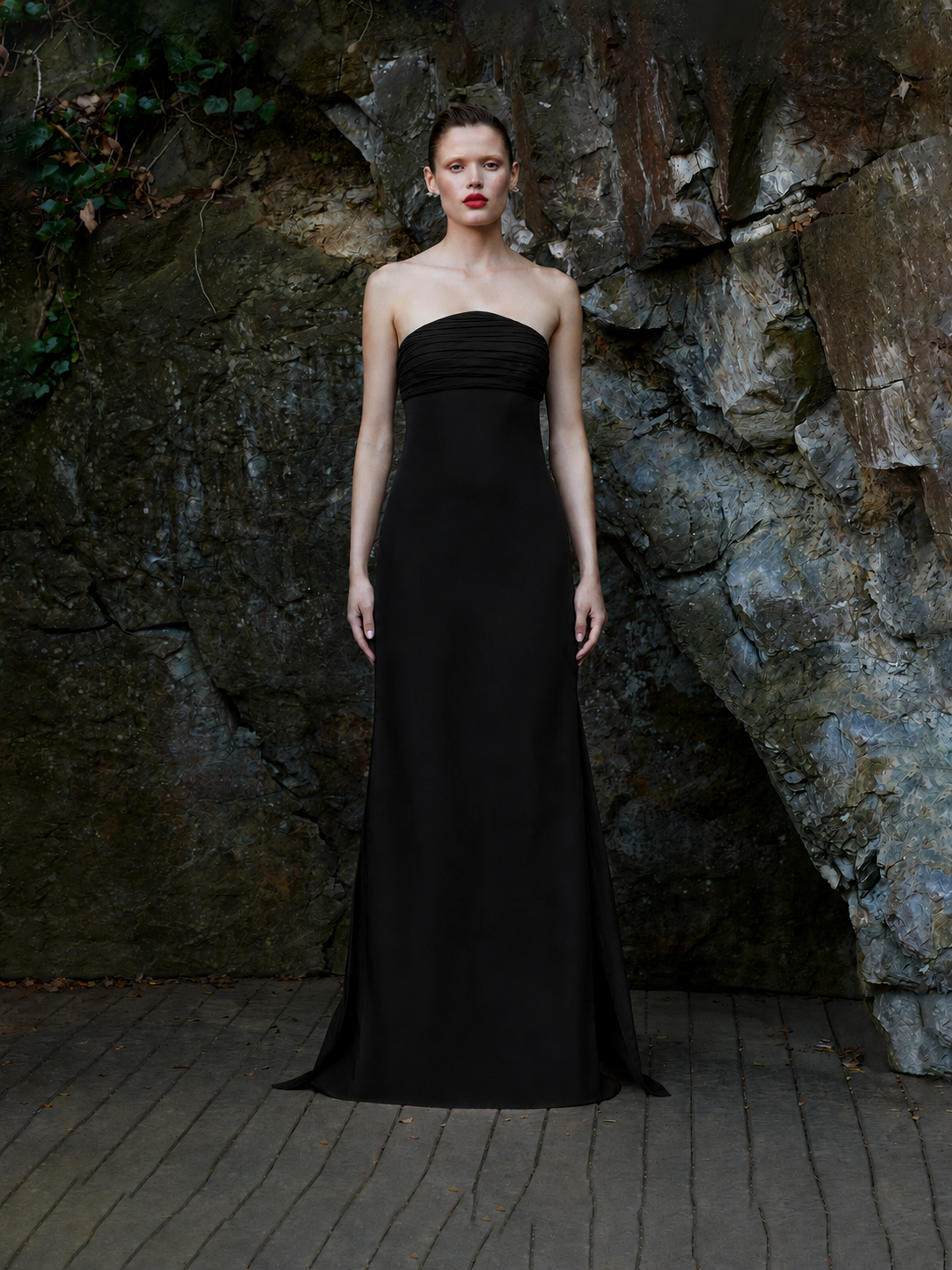 Black Strapless Embellished Taffeta Maxi Dress