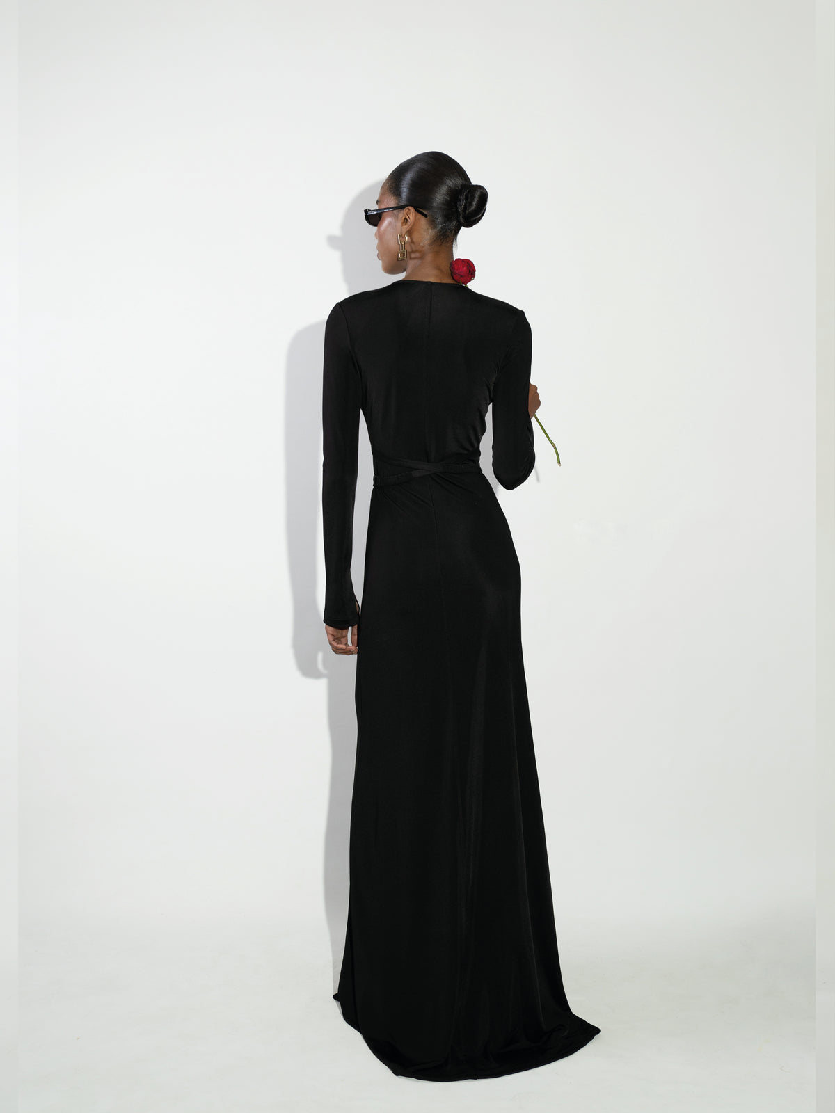 Black Cut-Out Jersey Maxi Dress with Gold Hardware