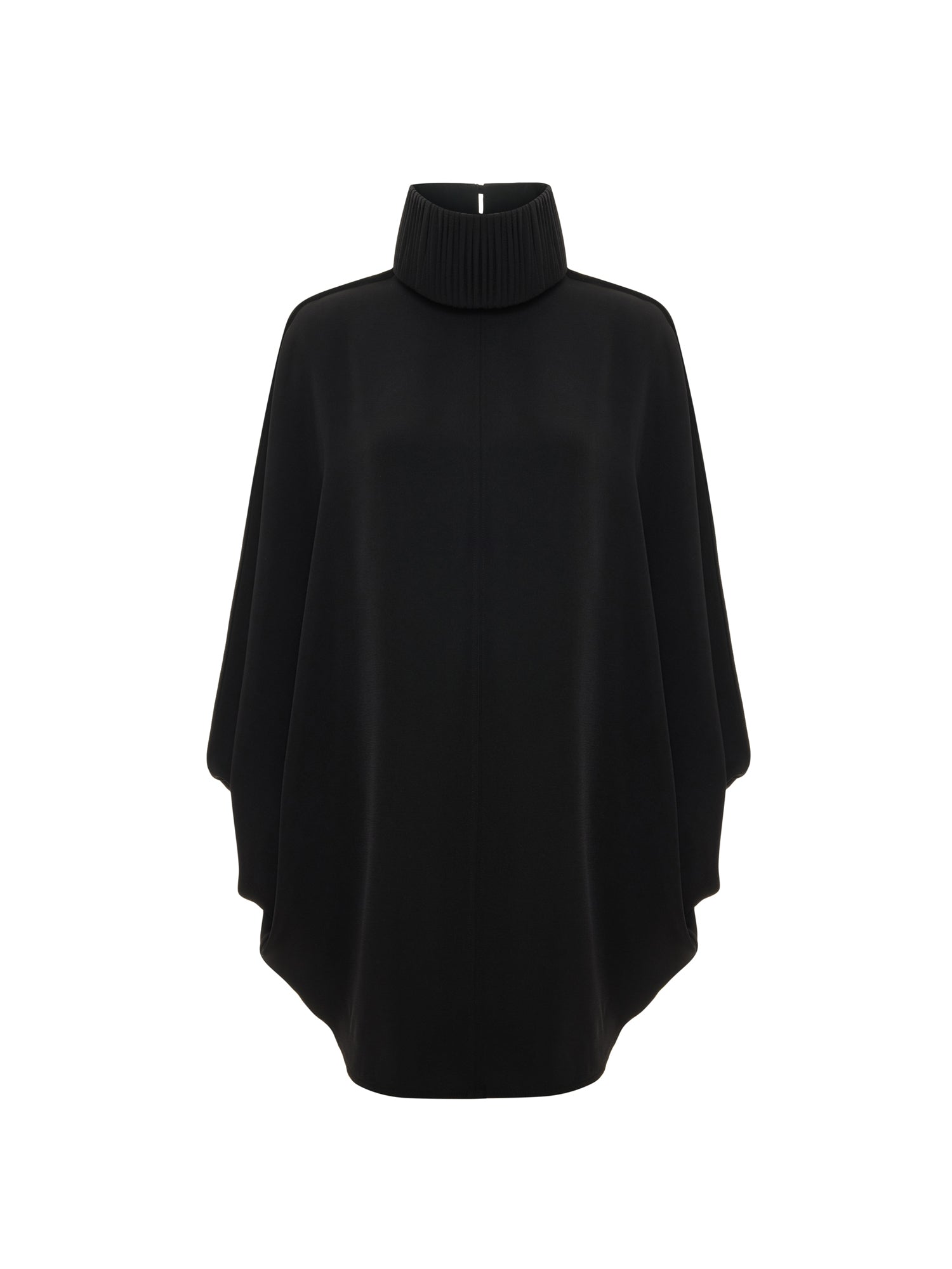 Drape-detailed High-neck Batwing Sleeve Mini Dress in Black