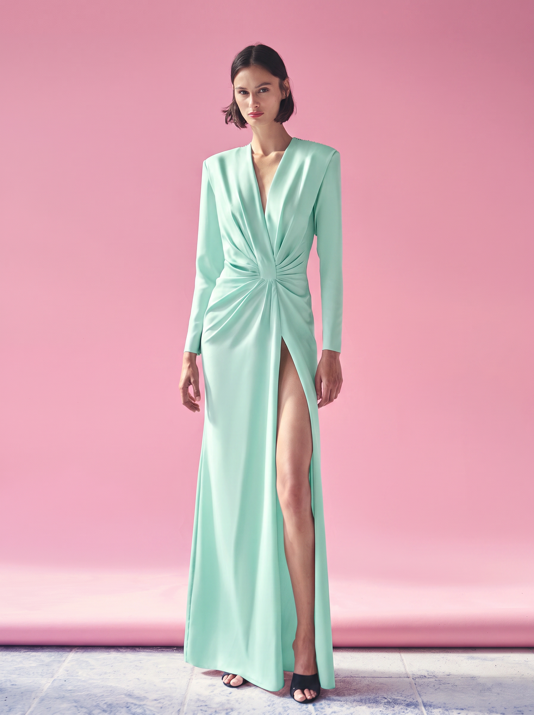 Mint Twist-Front Crepe Maxi Dress