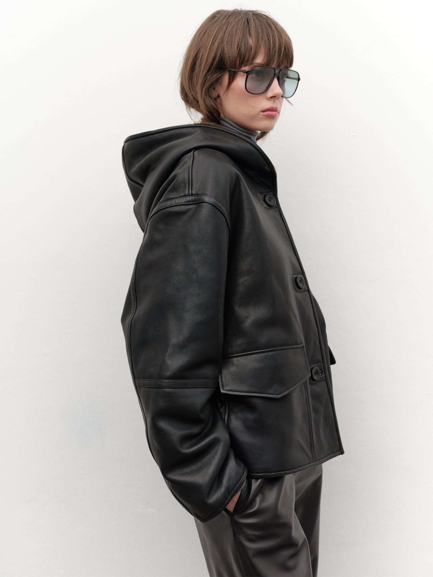 Reversible Hooded Leather and Faux Fur Jacket