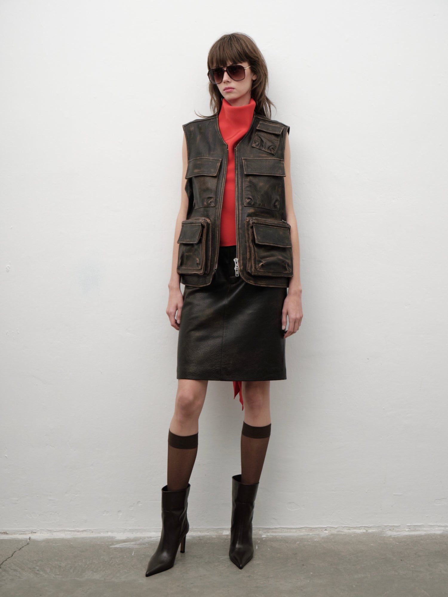 Unisex Aged Brown Lambskin Hunter Vest