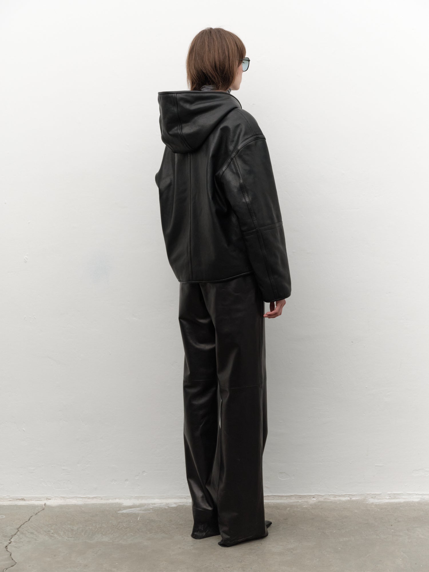 Relax Fit Lambskin Trousers in Black