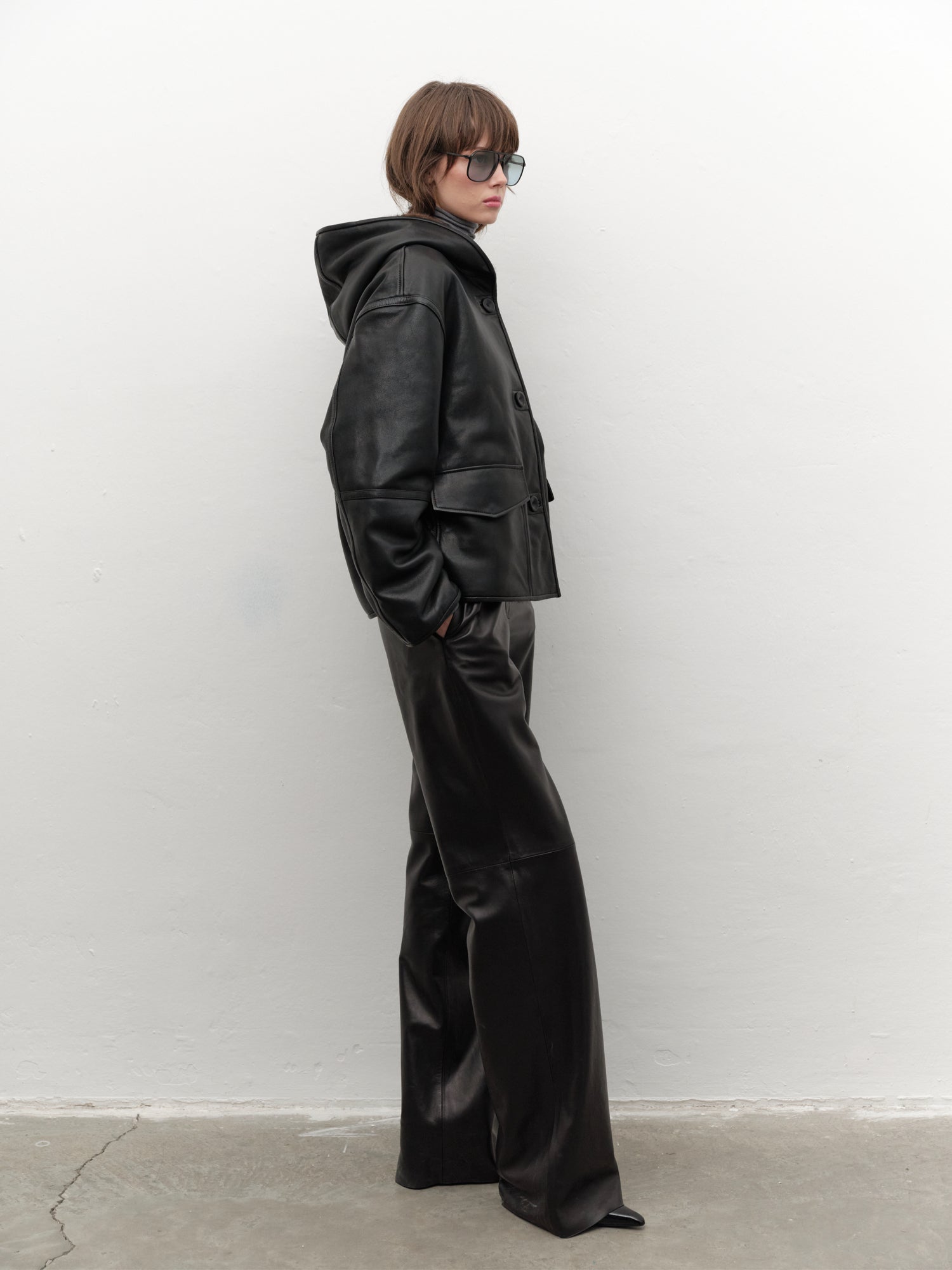 Relax Fit Lambskin Trousers in Black